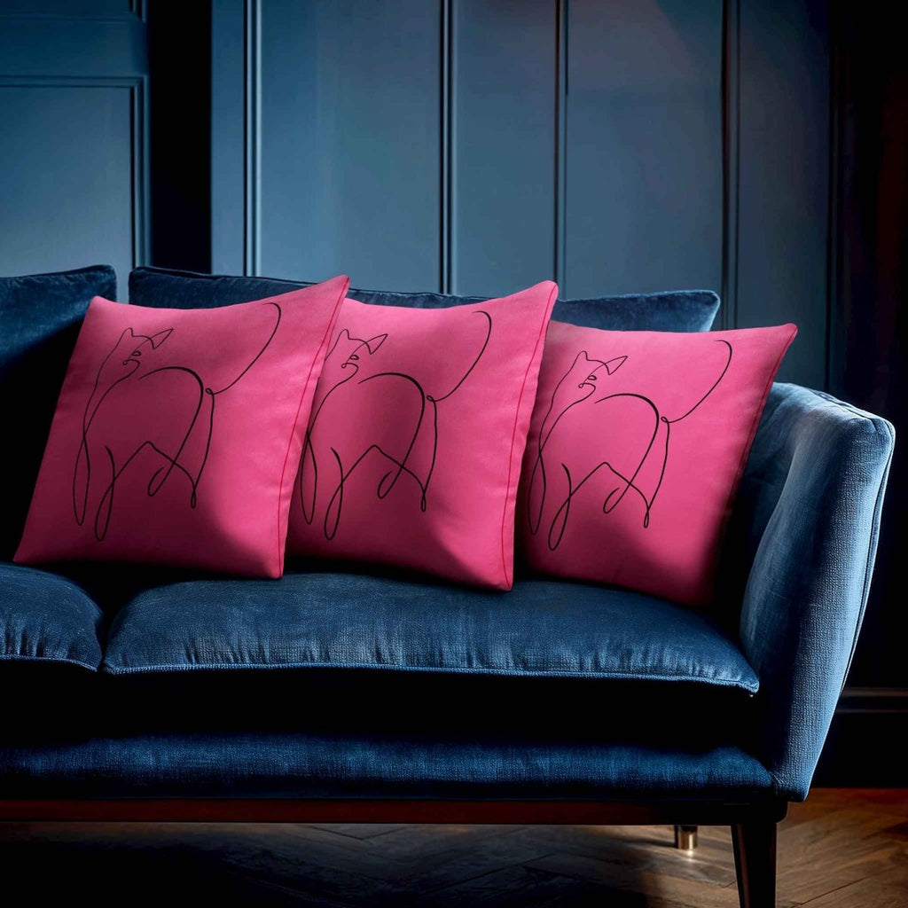 Cat | Sustainable Velvet Cushion - Hot Pink 40 x 40 cm Standard by Izabela Peters