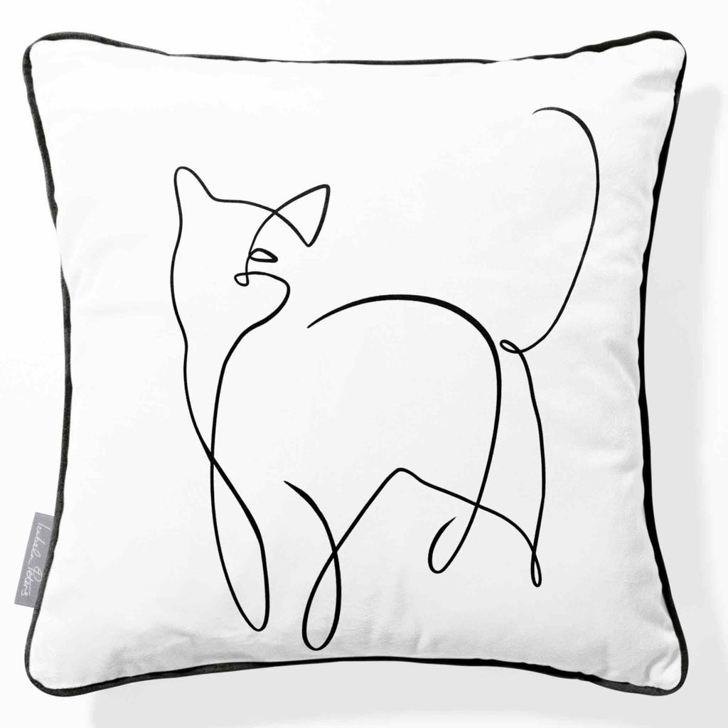 Cat | Sustainable Velvet Cushion - White & Black 40 x 40 cm Piped by Izabela Peters