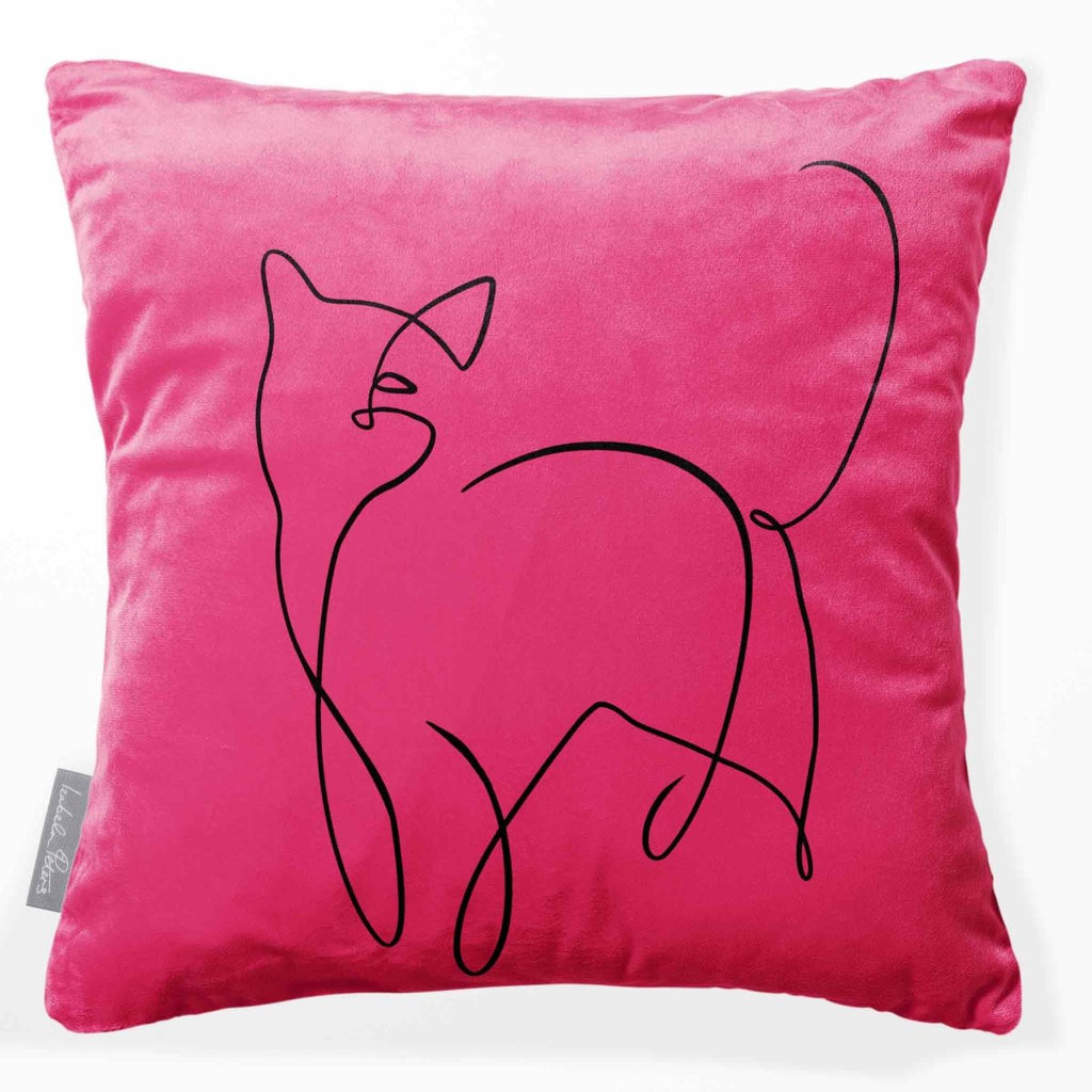 Cat | Sustainable Velvet Cushion - Hot Pink 40 x 40 cm Standard by Izabela Peters