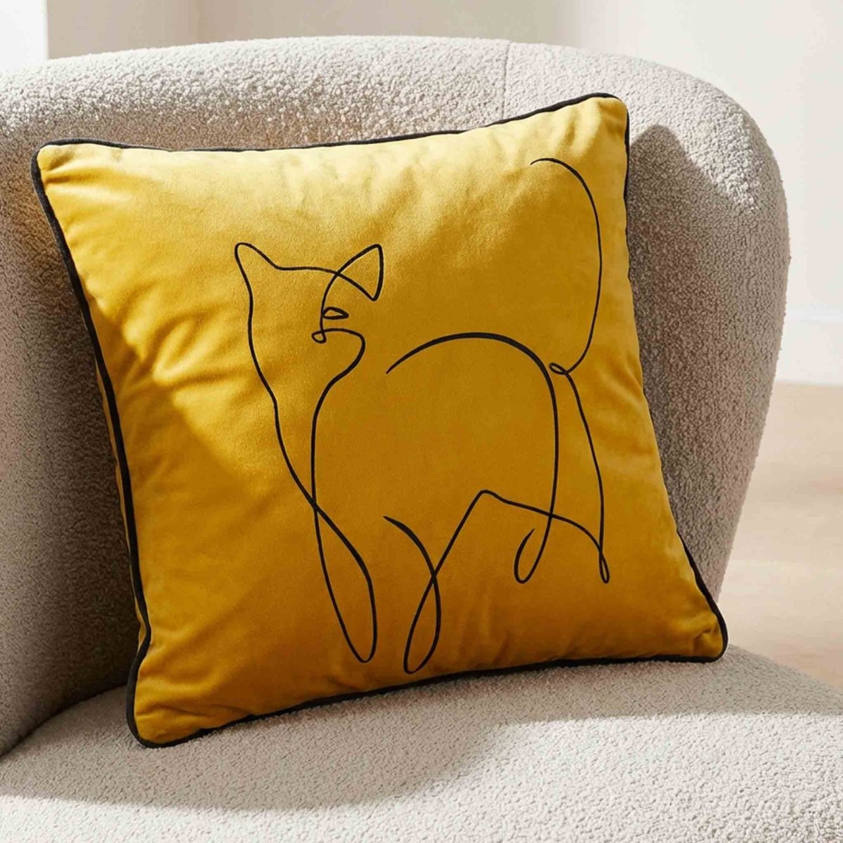 Cat | Sustainable Velvet Cushion - Mustard Ochre 40 x 40 cm Standard by Izabela Peters