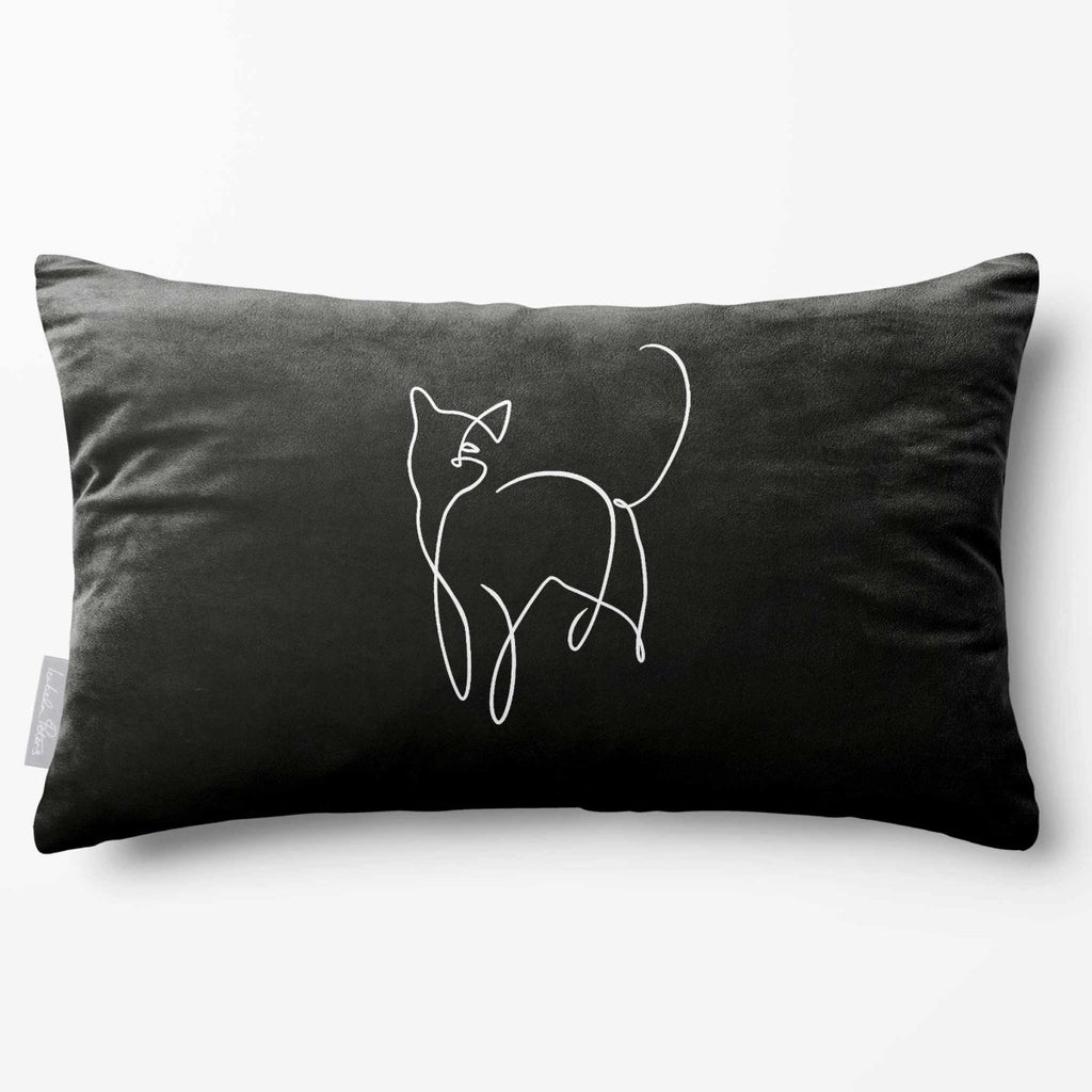 Cat | Sustainable Velvet Rectangle Cushion - Black & White 50 x 30 cm Standard by Izabela Peters