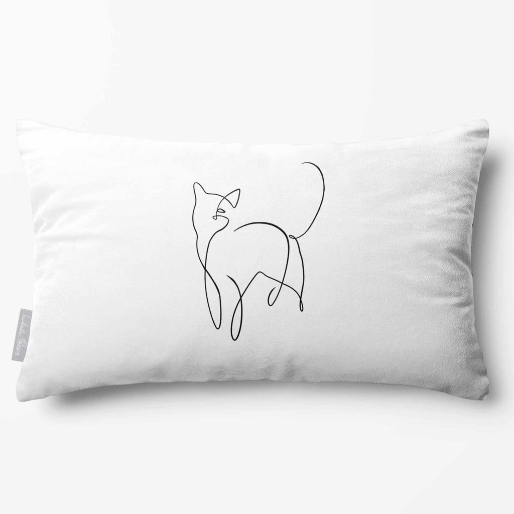 Cat | Sustainable Velvet Rectangle Cushion - White & Black 50 x 30 cm Standard by Izabela Peters