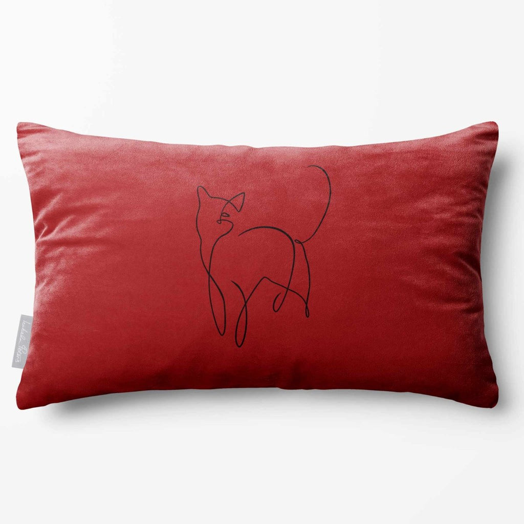 Cat | Sustainable Velvet Rectangle Cushion - Crimson Muse 50 x 30 cm Standard by Izabela Peters