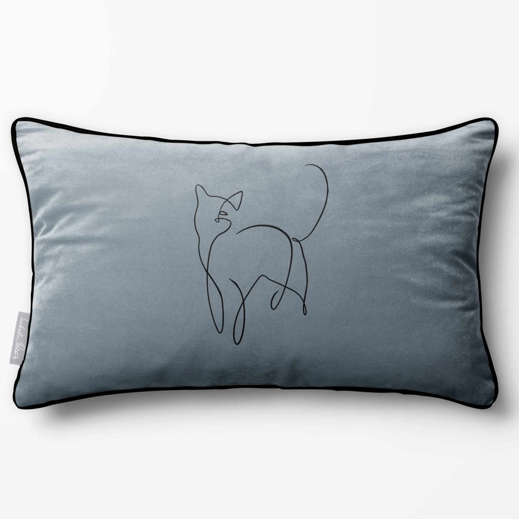 Cat | Sustainable Velvet Rectangle Cushion - French Grey 50 x 30 cm Piped by Izabela Peters