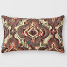 Court Medallion Cocoa & Teal linen-look 50 × 30 cm rectangular cushion, plain sewn edge, front view.