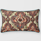 Court Medallion Cocoa & Teal linen-look 50 × 30 cm rectangular cushion, piped, front view.