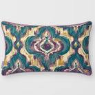 Court Medallion Ink Blue & Lilac linen-look 50 × 30 cm rectangular cushion, piped, front view.