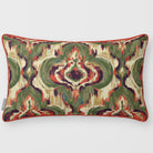 Court Medallion Olive & Tomato linen-look 50 × 30 cm rectangular cushion, piped, front view.