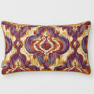 Court Medallion Plum & Saffron linen-look 50 × 30 cm rectangular cushion, piped, front view.