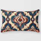 Court Medallion Teal & Persimmon linen-look 50 × 30 cm rectangular cushion, plain sewn edge, front view.