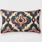 Court Medallion Teal & Persimmon linen-look 50 × 30 cm rectangular cushion, piped, front view.