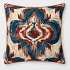 Court Medallion Teal & Persimmon linen-look square cushion, piped, front view.