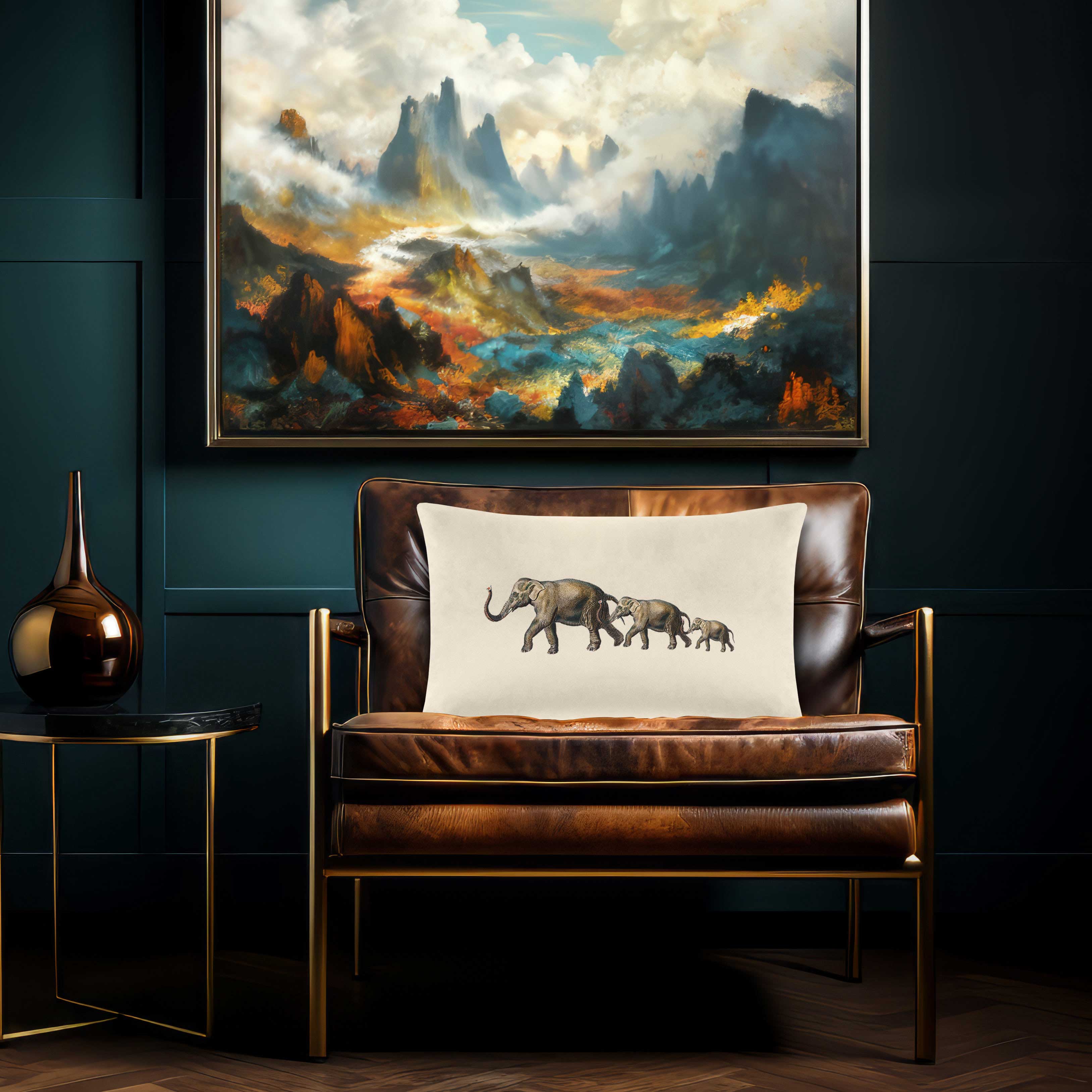 Elephants | Sustainable Velvet Rectangle Cushion - Emerald Green 50 x 30 cm Cover Only by Izabela Peters