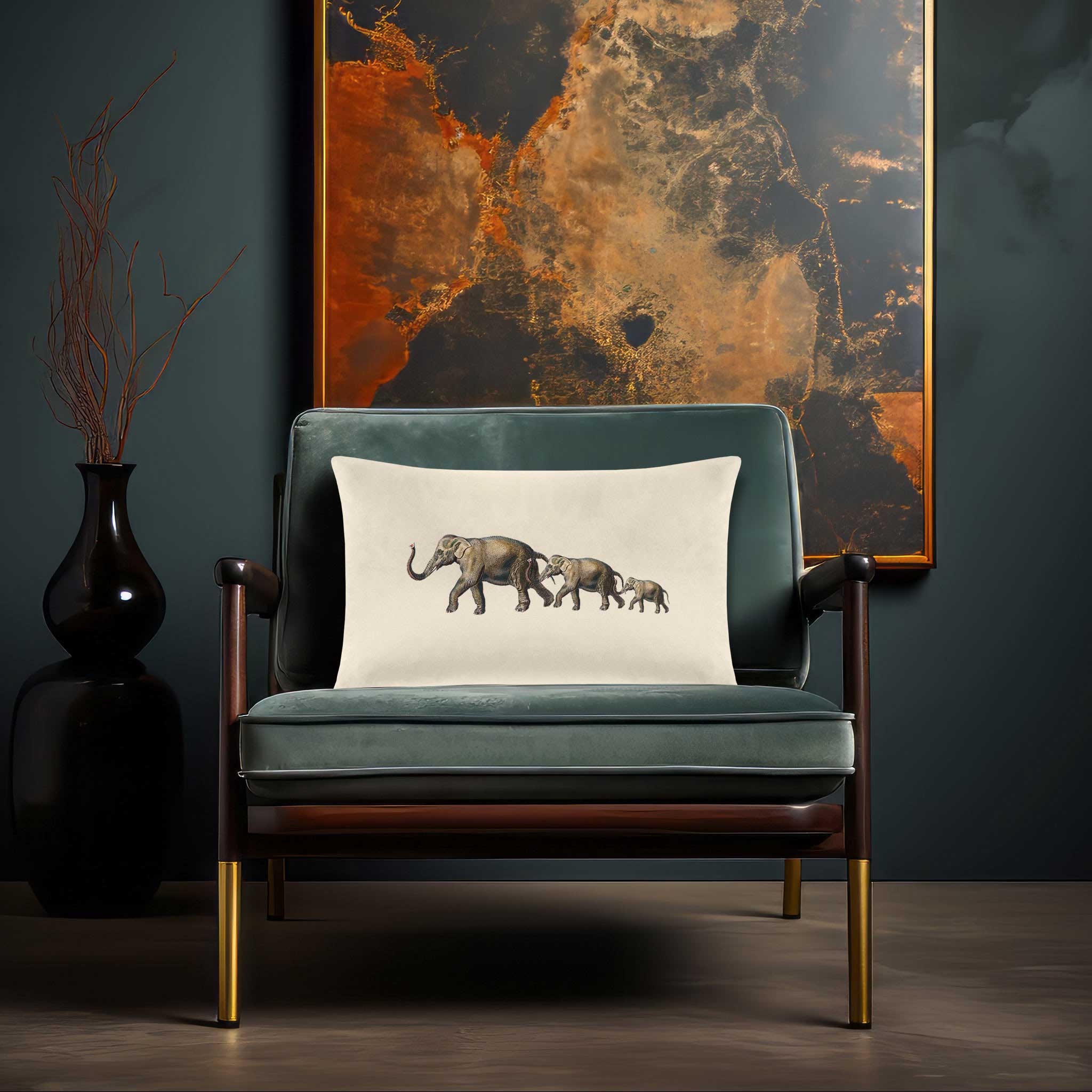 Elephants | Sustainable Velvet Rectangle Cushion - Emerald Green 50 x 30 cm Cover Only by Izabela Peters