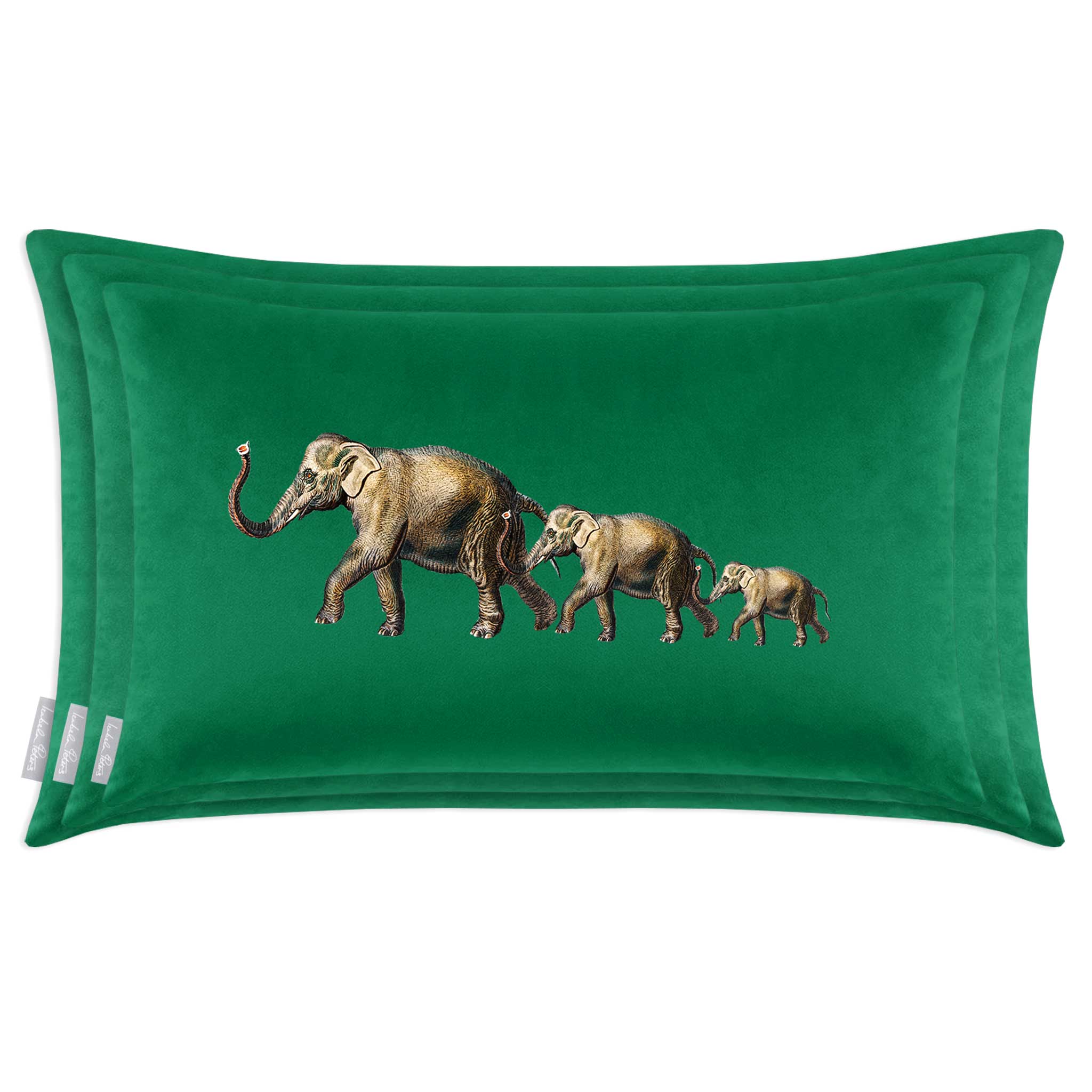 Elephants | Sustainable Velvet Rectangle Cushion in Emerald Green 50 x 30 cm Cover Only | Izabela Peters