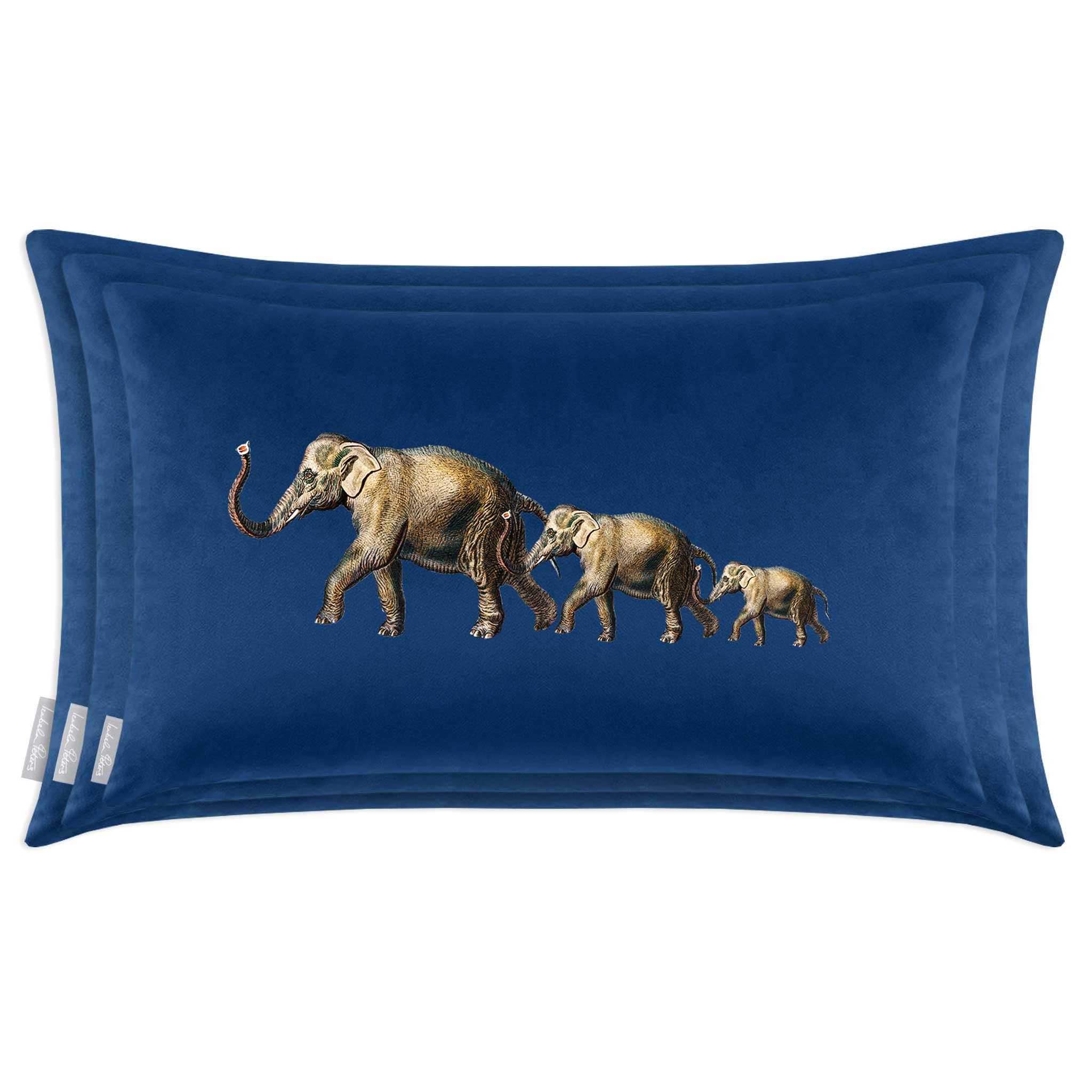 Elephants | Sustainable Velvet Rectangle Cushion - Estate Blue 50 x 30 cm Cover Only by Izabela Peters