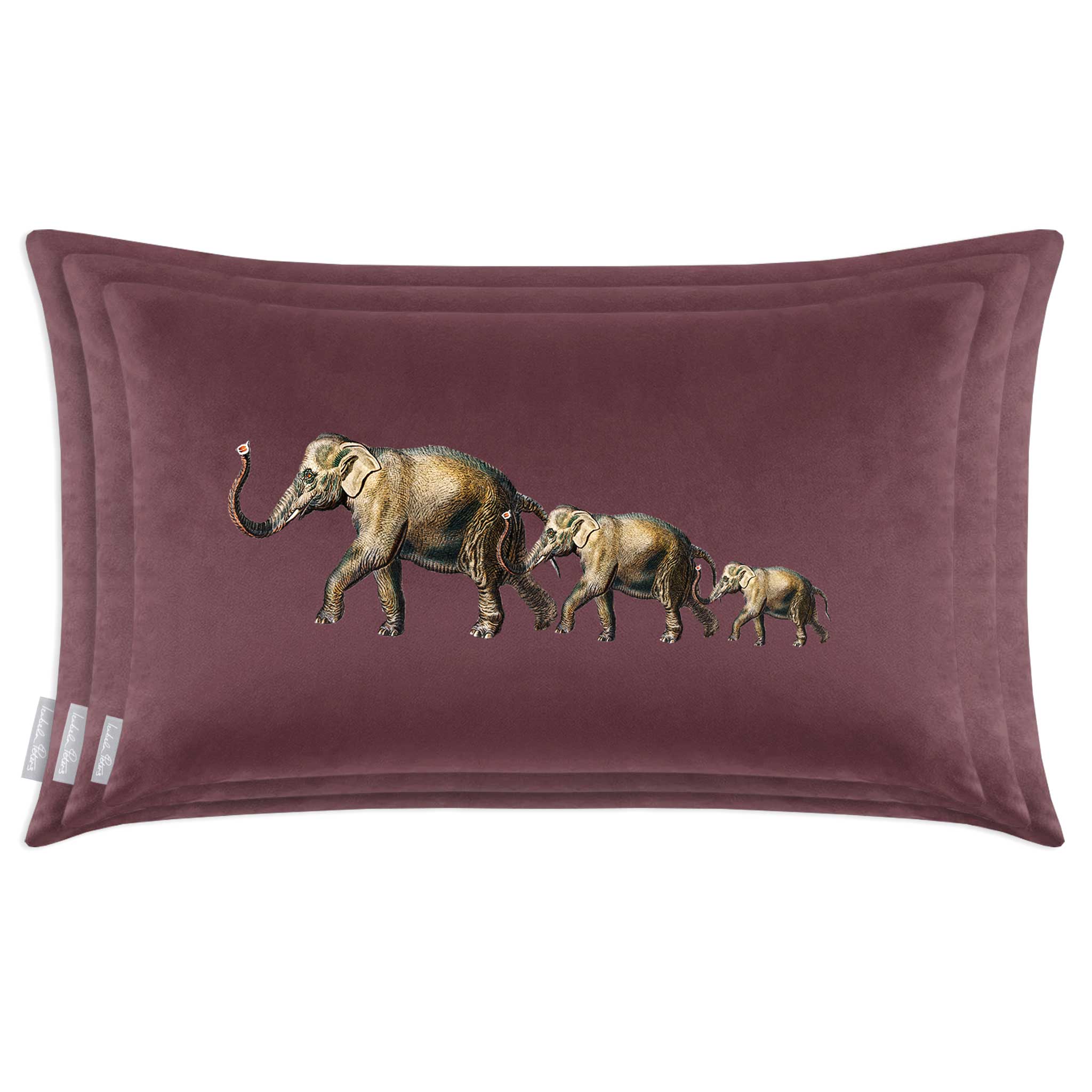 Elephants | Sustainable Velvet Rectangle Cushion - Italian Grape 50 x 30 cm Cover Only by Izabela Peters