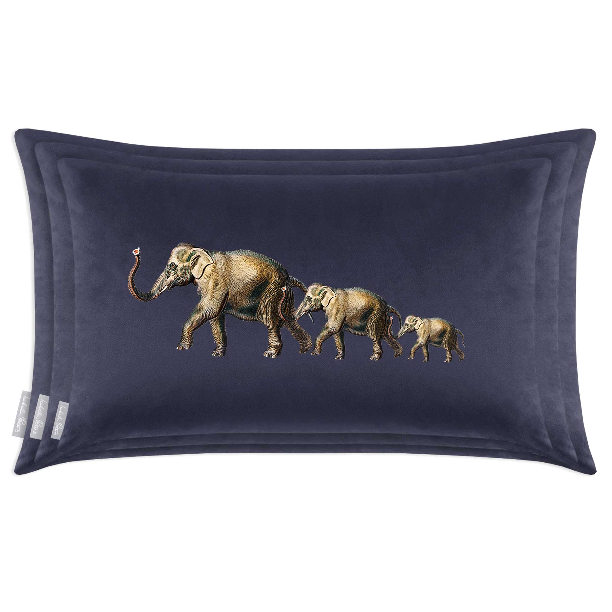 Elephants | Sustainable Velvet Rectangle Cushion - Graphite 50 x 30 cm Cover Only by Izabela Peters