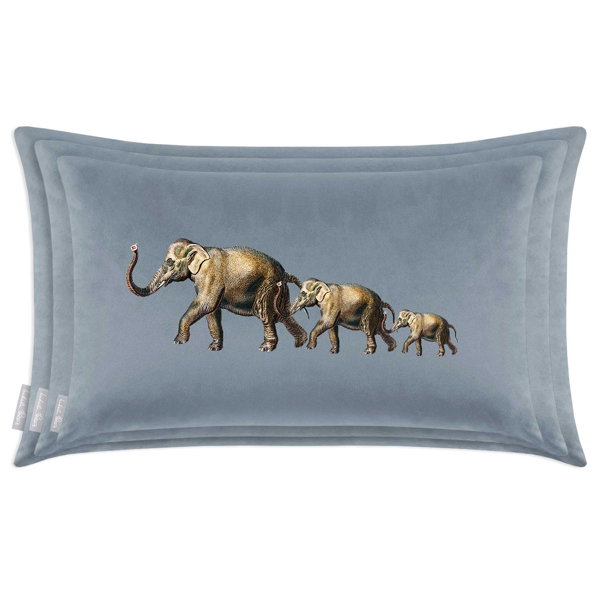 Elephants | Sustainable Velvet Rectangle Cushion - French Grey 50 x 30 cm Cover Only by Izabela Peters
