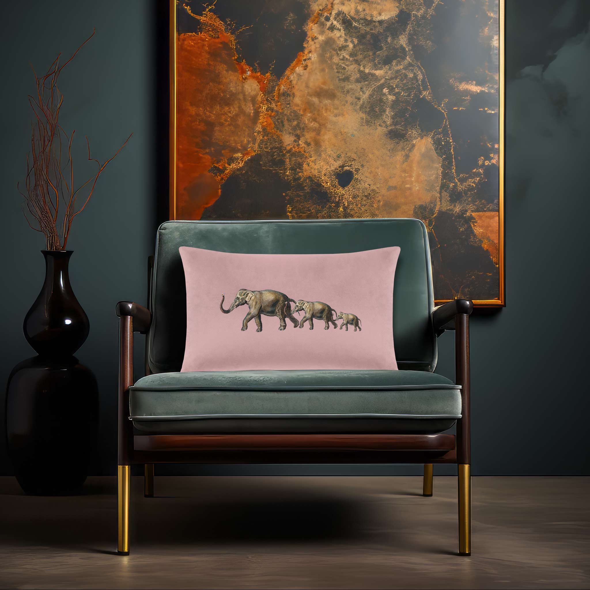 Elephants | Sustainable Velvet Rectangle Cushion - Rosewater 50 x 30 cm Cover Only by Izabela Peters