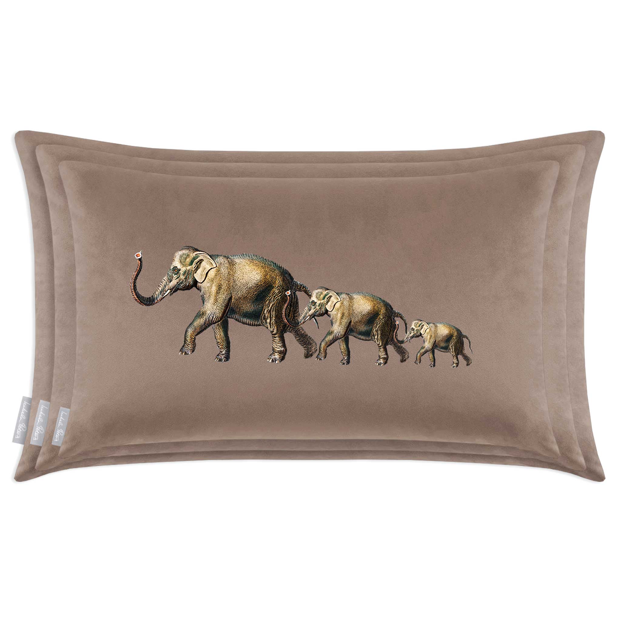 Elephants | Sustainable Velvet Rectangle Cushion in Dovedale Stone 50 x 30 cm Cover Only | Izabela Peters