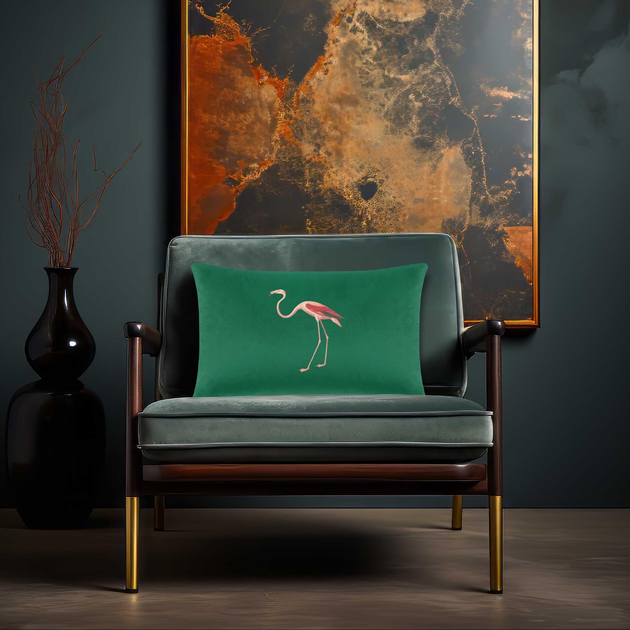 Flamingo | Sustainable Velvet Rectangle Cushion - Emerald Green 50 x 30 cm Cover Only by Izabela Peters