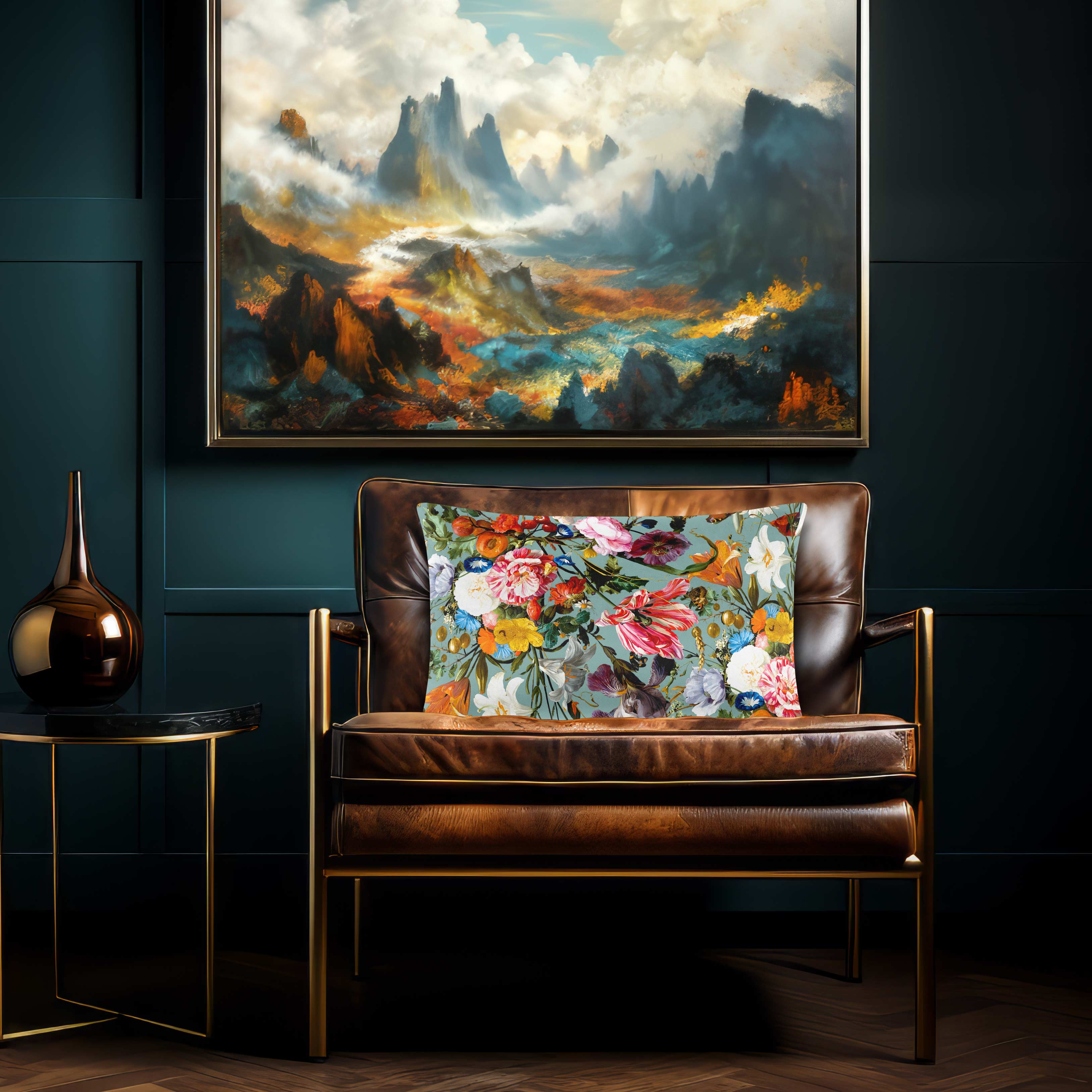 Floral Dream | Sustainable Velvet Rectangle Cushion - Blue Surf 50 x 30 cm Cover Only by Izabela Peters
