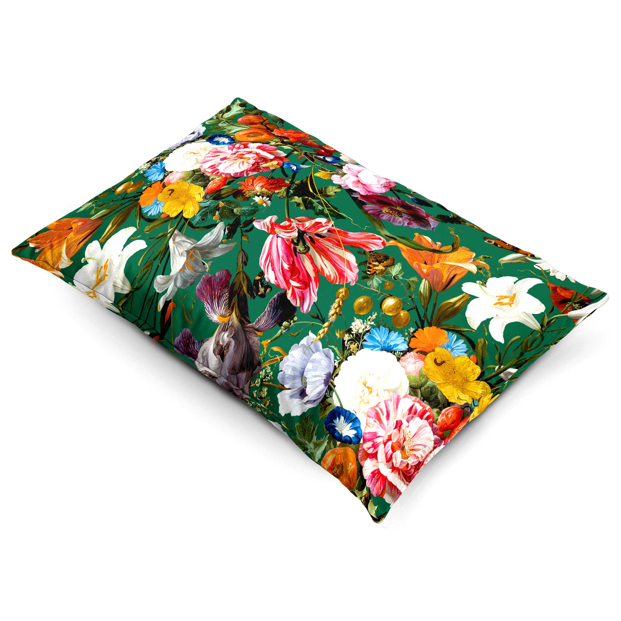 Floral Dream | Sustainable Velvet Rectangle Cushion - Emerald Green 50 x 30 cm Cover Only by Izabela Peters