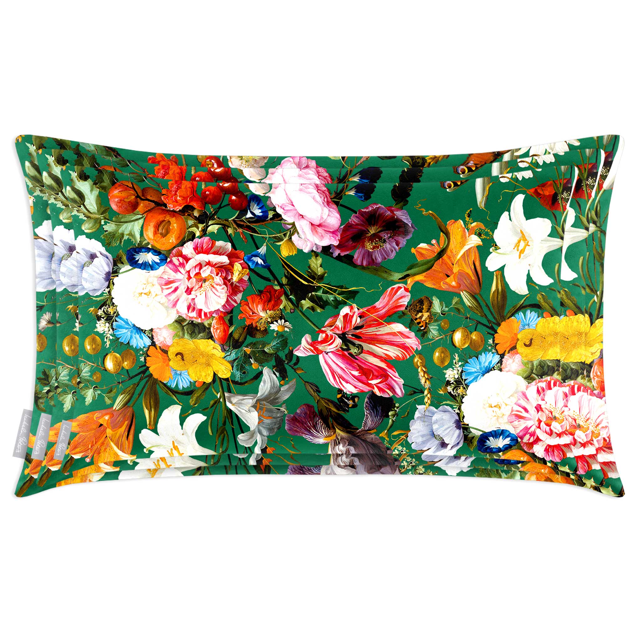 Floral Dream | Sustainable Velvet Rectangle Cushion - Emerald Green 50 x 30 cm Cover Only by Izabela Peters