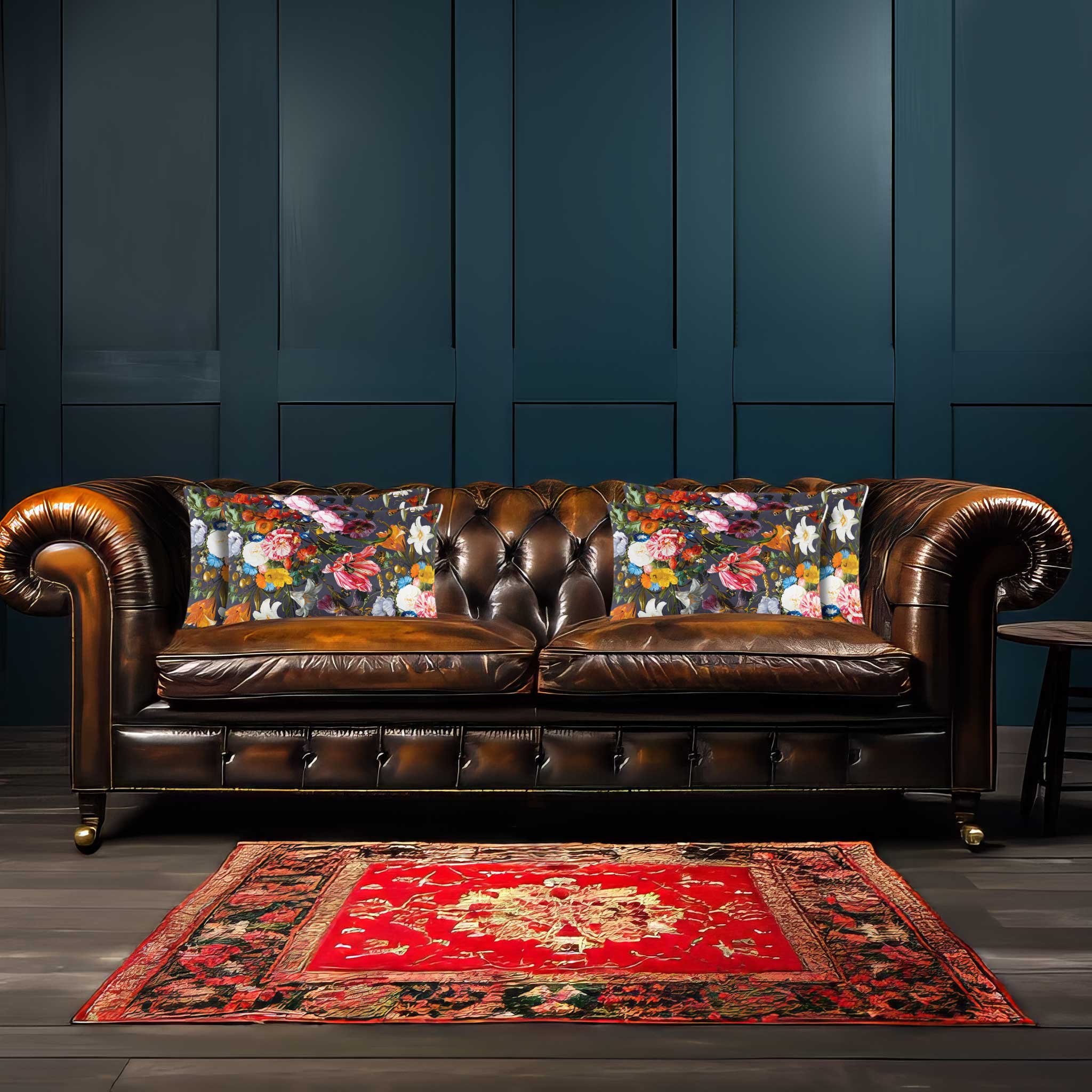 Floral Dream | Sustainable Velvet Rectangle Cushion - Graphite 50 x 30 cm Cover Only by Izabela Peters
