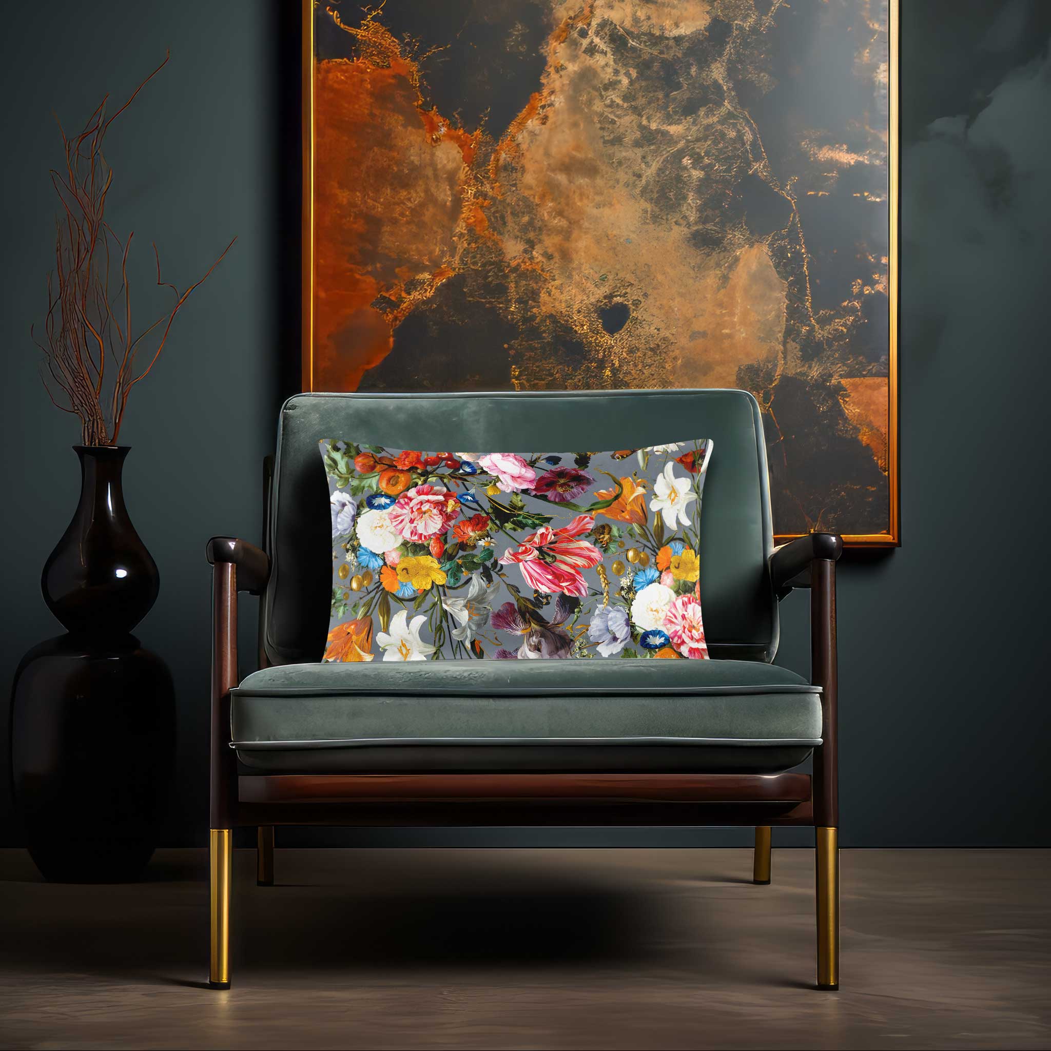 Floral Dream | Sustainable Velvet Rectangle Cushion in French Grey 50 x 30 cm Cover Only | Izabela Peters