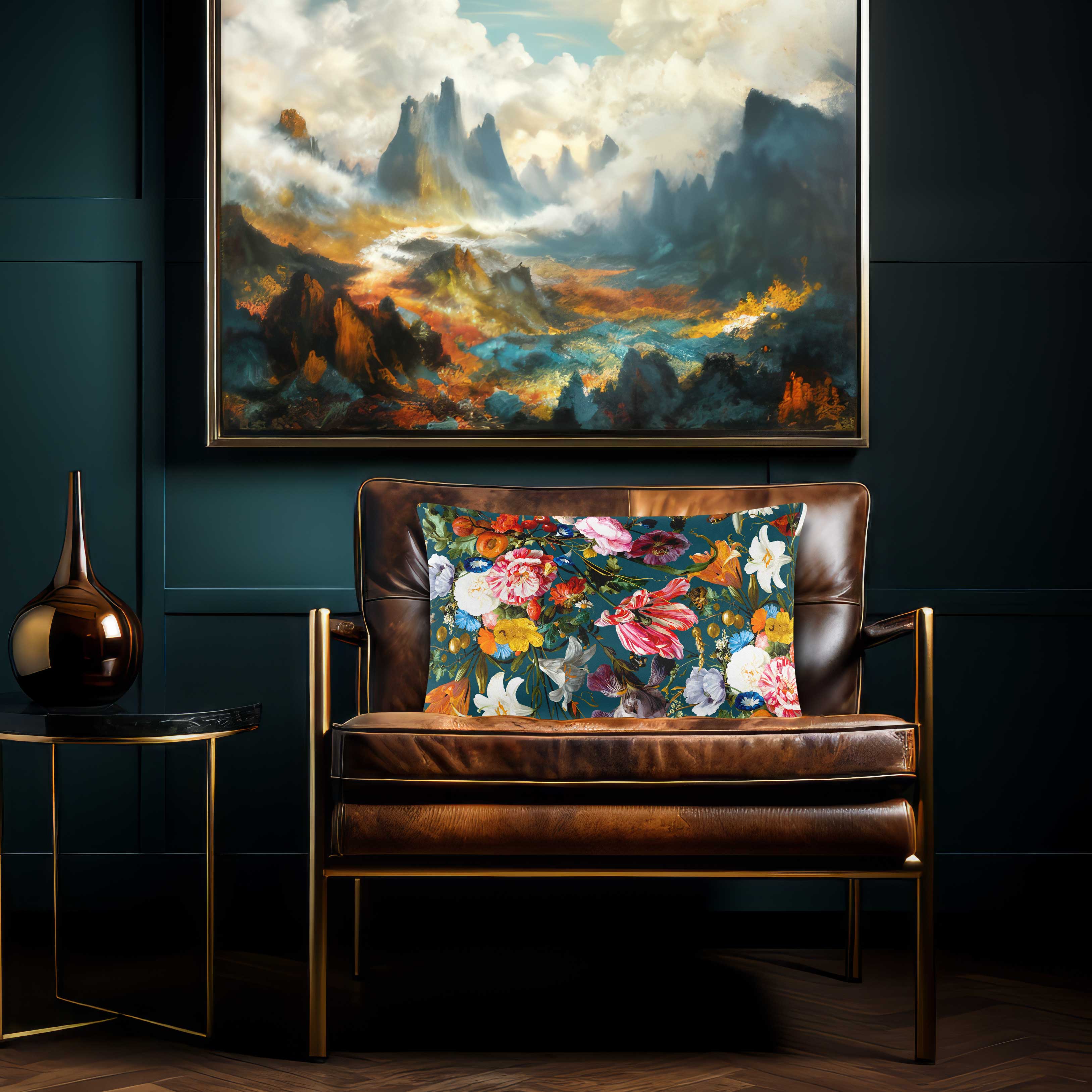 Floral Dream | Sustainable Velvet Rectangle Cushion - Teal 50 x 30 cm Cover Only by Izabela Peters