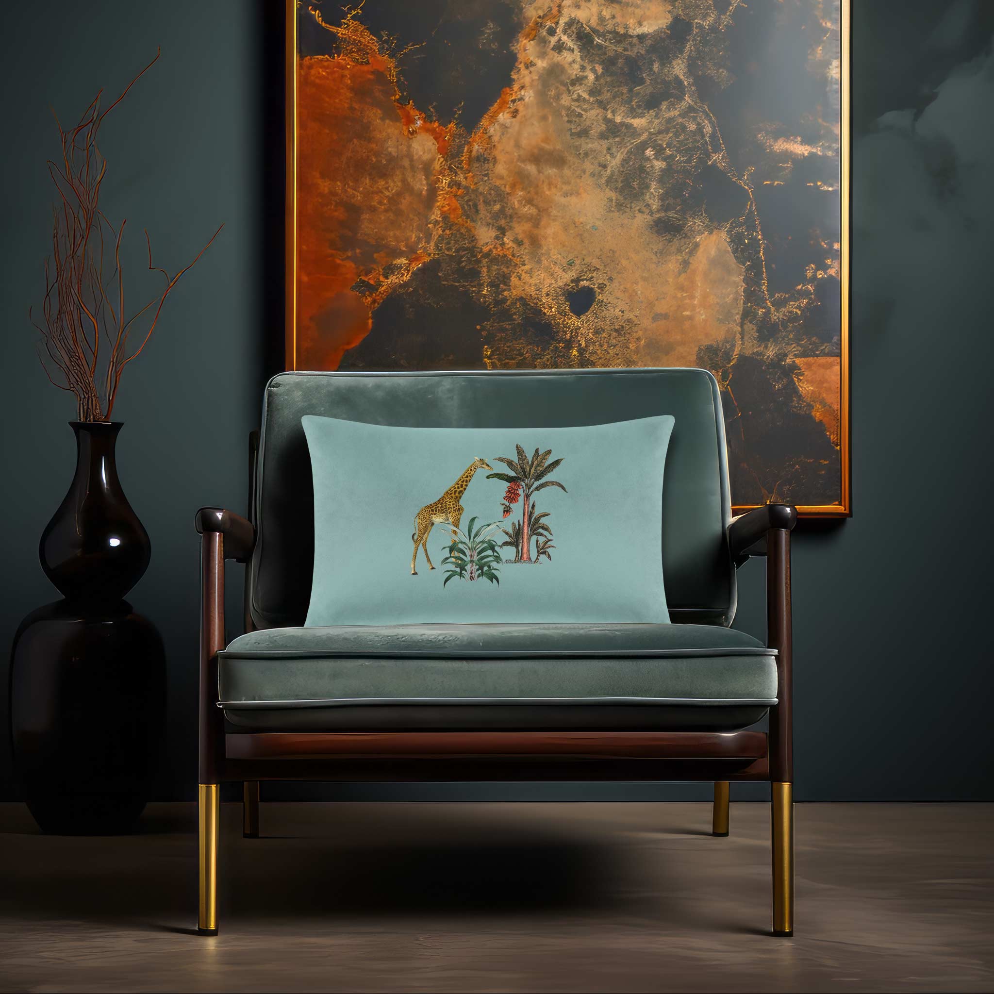 Giraffe | Sustainable Velvet Rectangle Cushion - Blue Surf 50 x 30 cm Cover Only by Izabela Peters