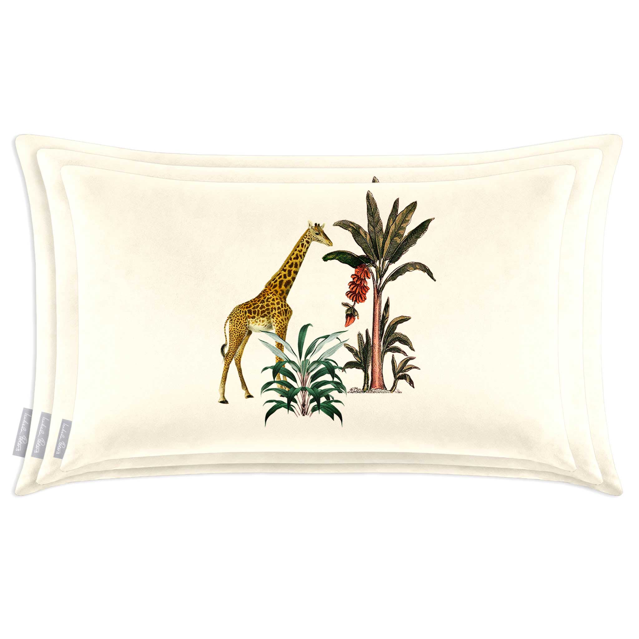 Giraffe | Sustainable Velvet Rectangle Cushion - Ivory Cream 50 x 30 cm Cover Only by Izabela Peters