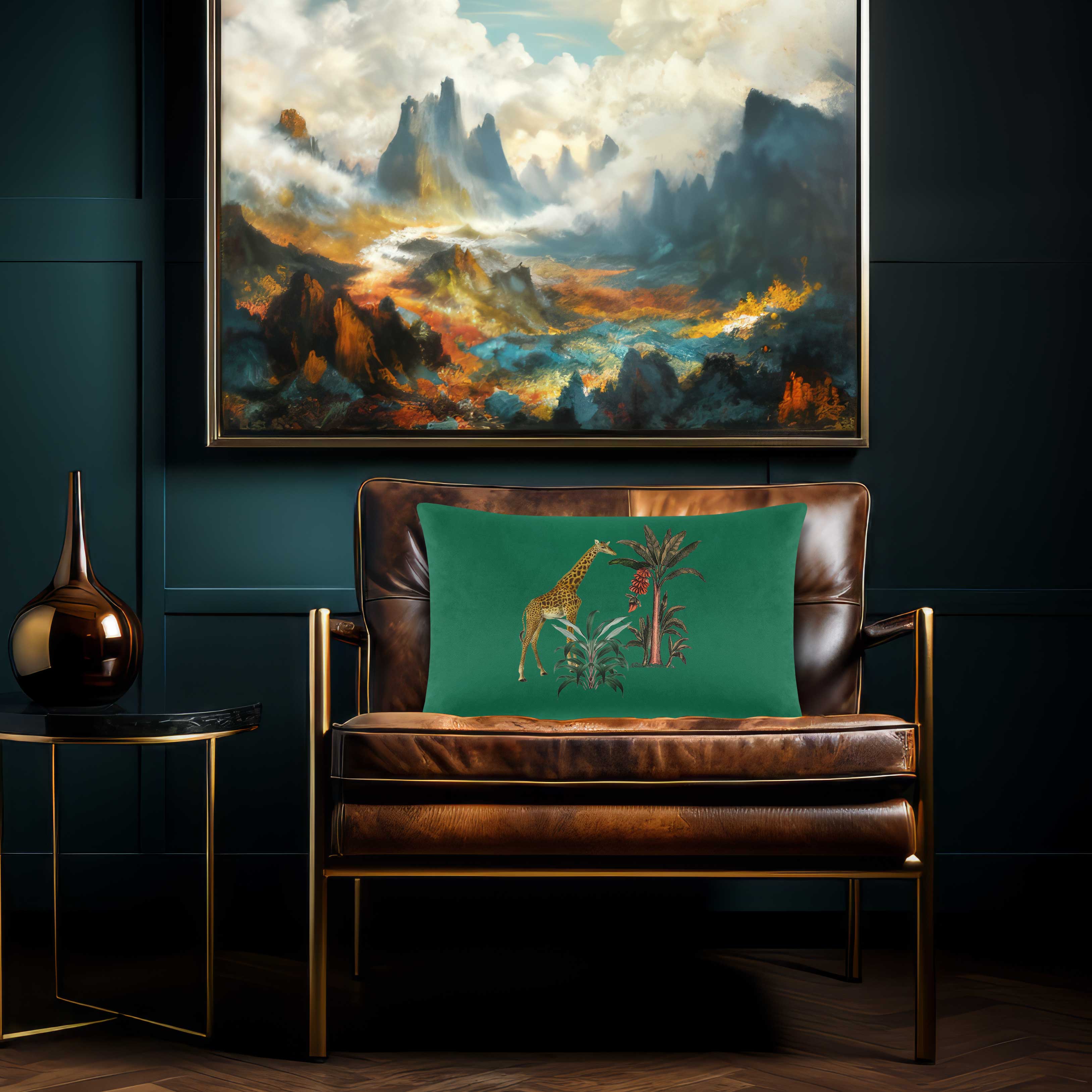Giraffe | Sustainable Velvet Rectangle Cushion - Emerald Green 50 x 30 cm Cover Only by Izabela Peters