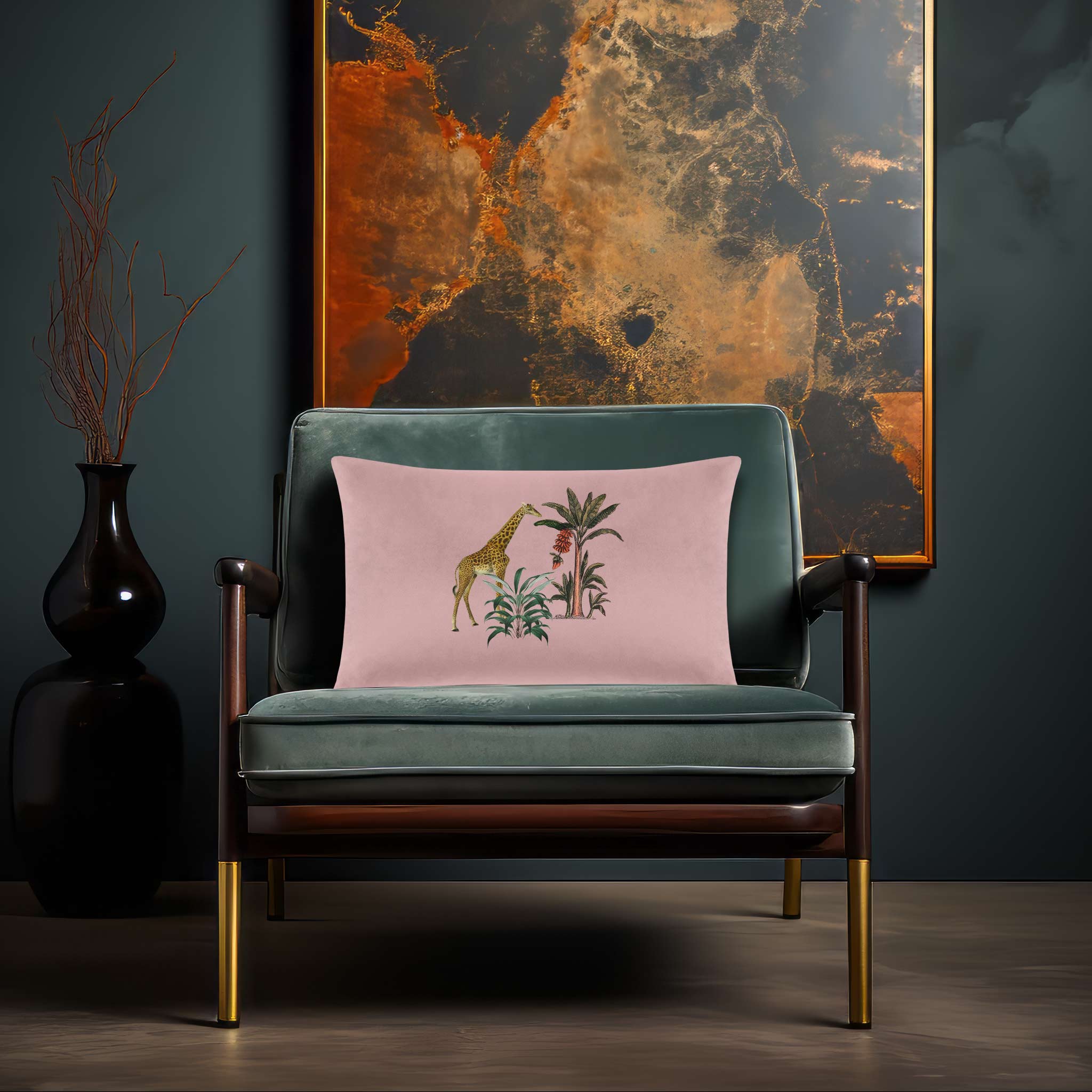 Giraffe | Sustainable Velvet Rectangle Cushion - Rosewater 50 x 30 cm Cover Only by Izabela Peters