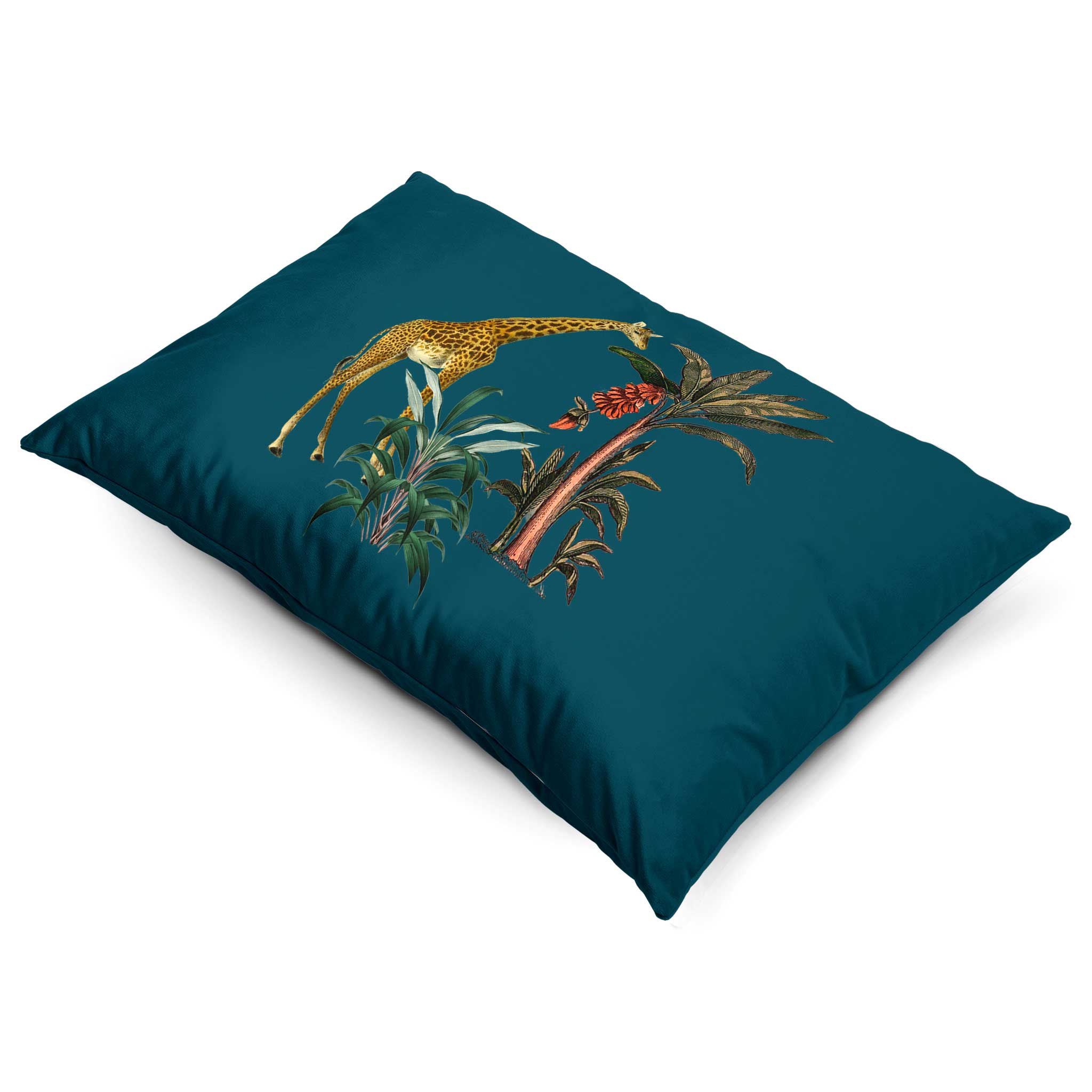 Giraffe | Sustainable Velvet Rectangle Cushion - Teal 50 x 30 cm Cover Only by Izabela Peters