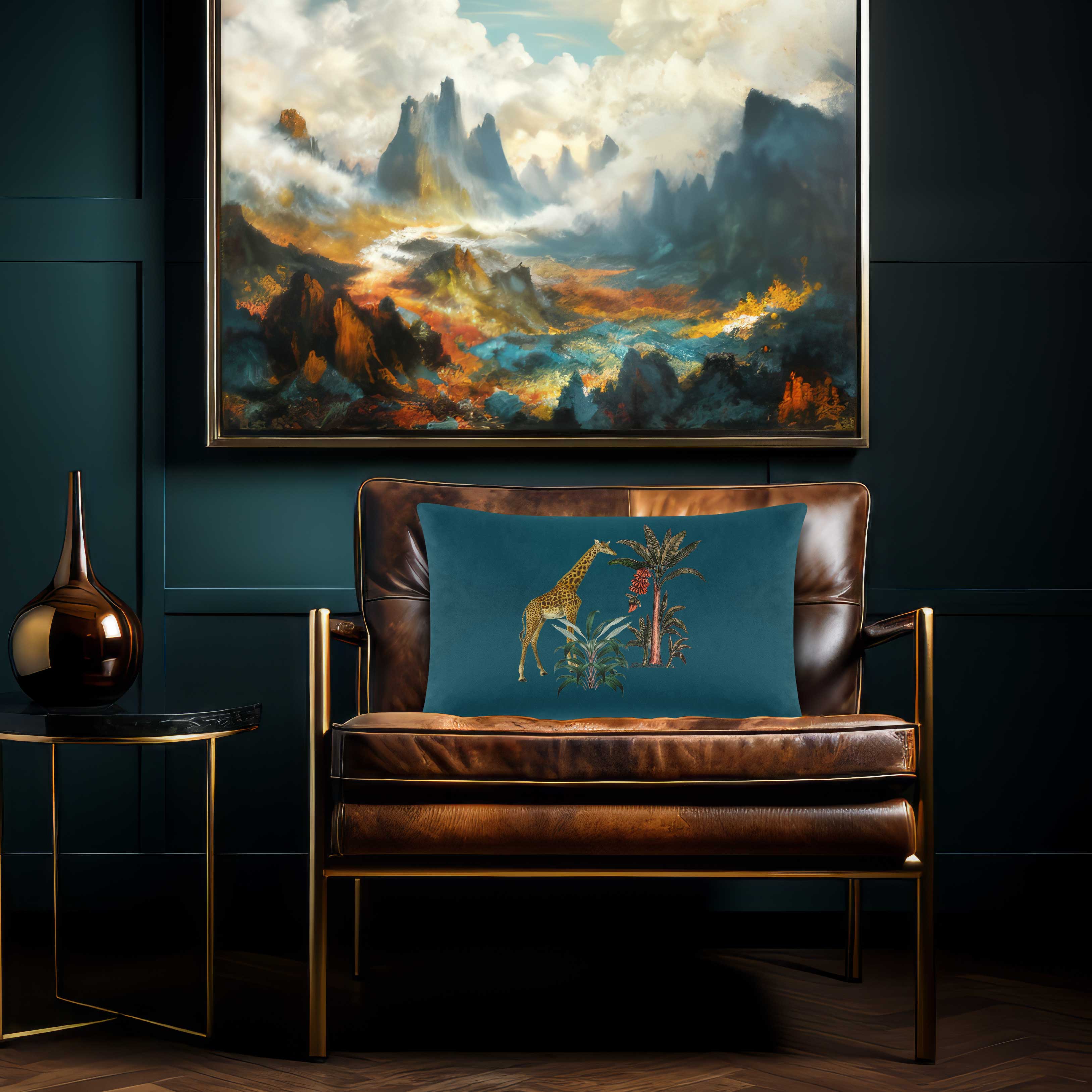 Giraffe | Sustainable Velvet Rectangle Cushion - Teal 50 x 30 cm Cover Only by Izabela Peters