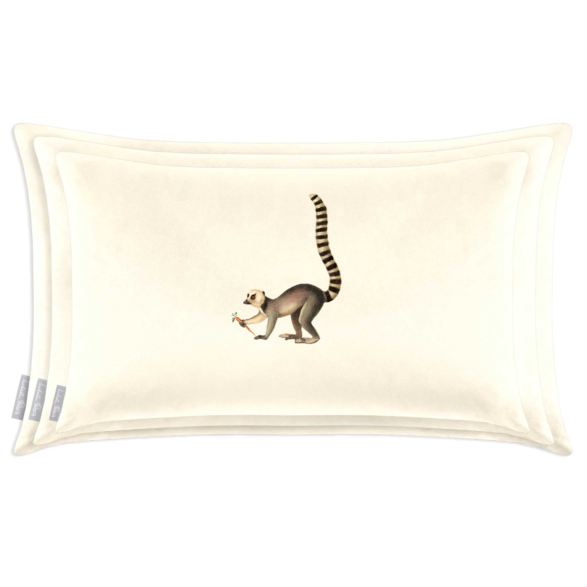 Lemur | Sustainable Velvet Rectangle Cushion - Ivory Cream 50 x 30 cm Cover Only by Izabela Peters