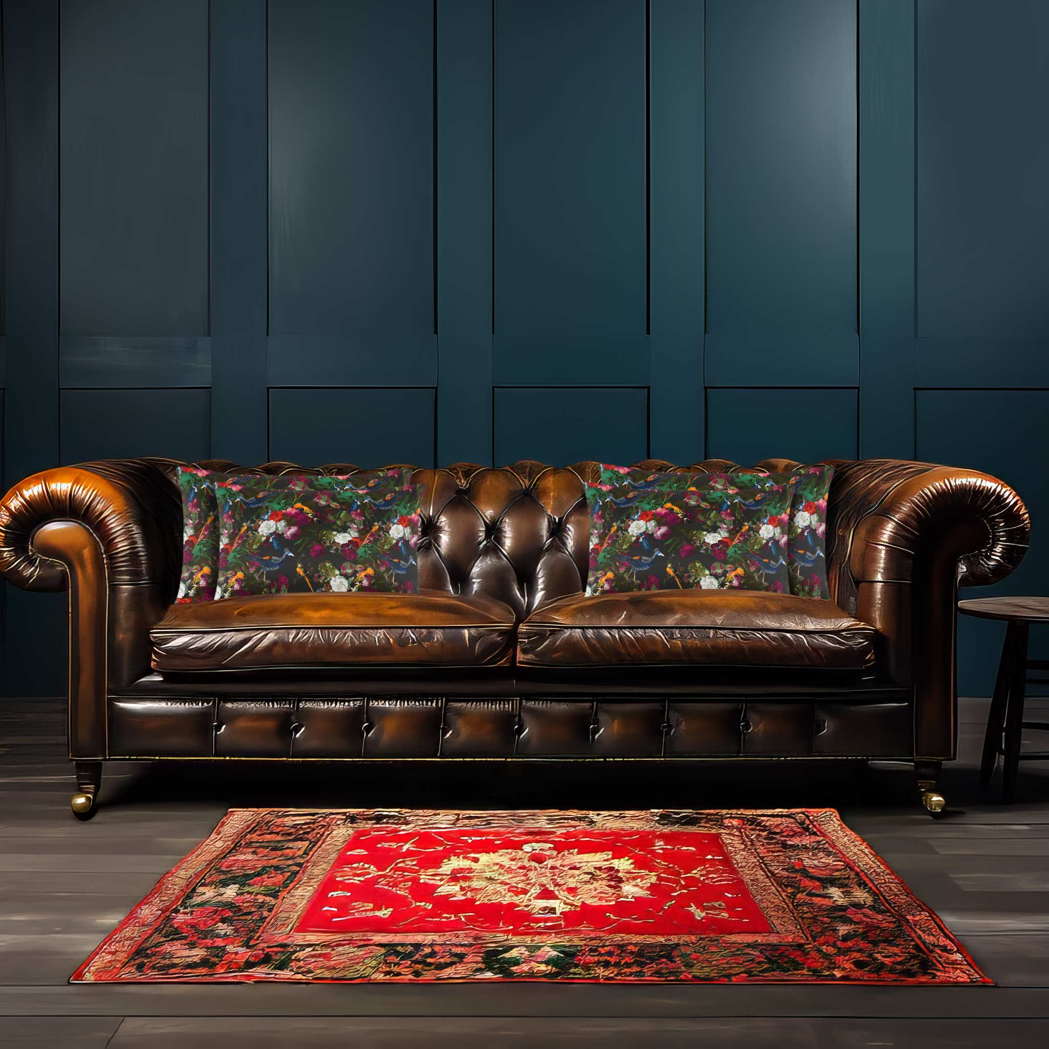 Manor House Garden | Sustainable Velvet Rectangle Cushion - Charcoal 50 x 30 cm Cover Only by Izabela Peters