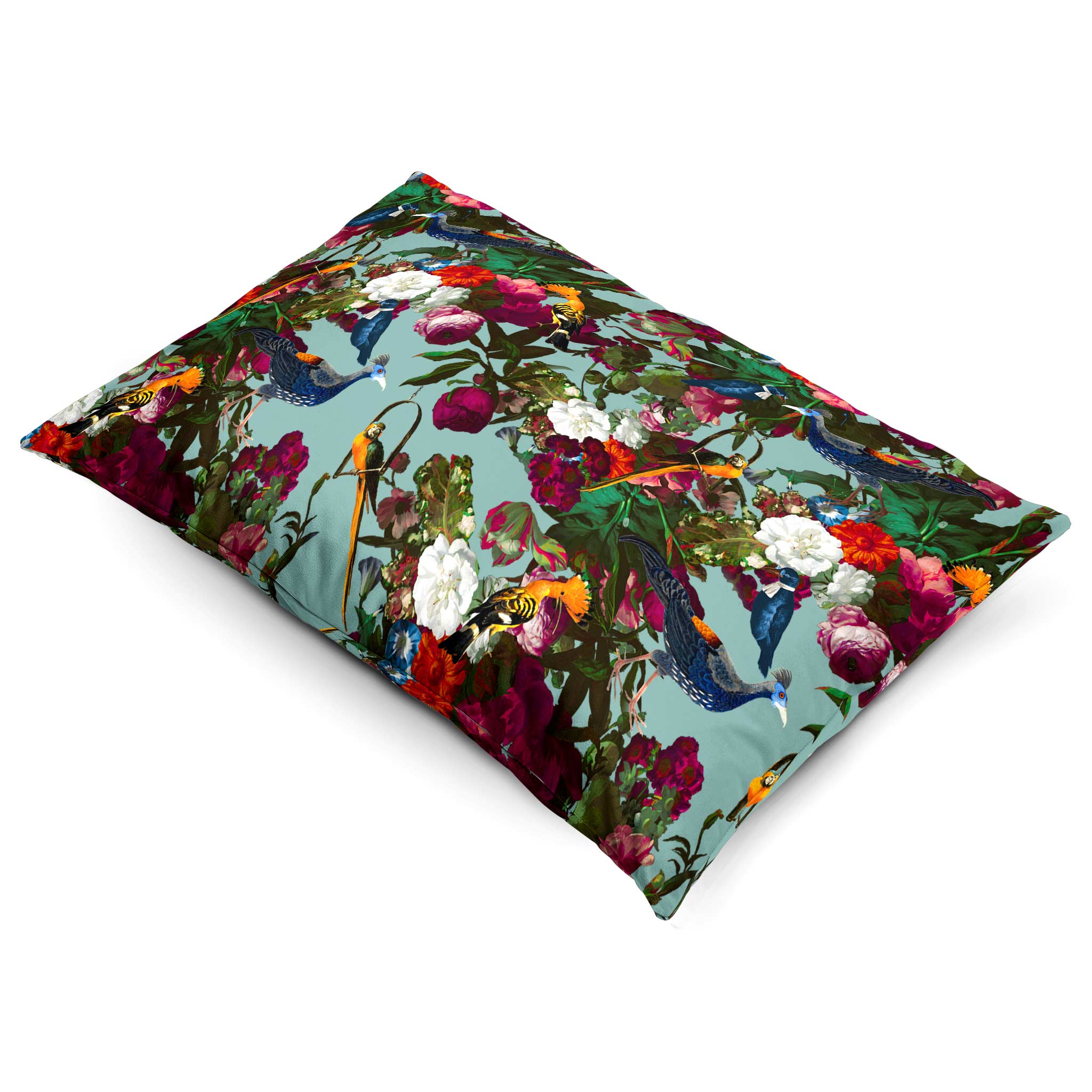 Manor House Garden | Sustainable Velvet Rectangle Cushion in Blue Surf 50 x 30 cm Cover Only | Izabela Peters