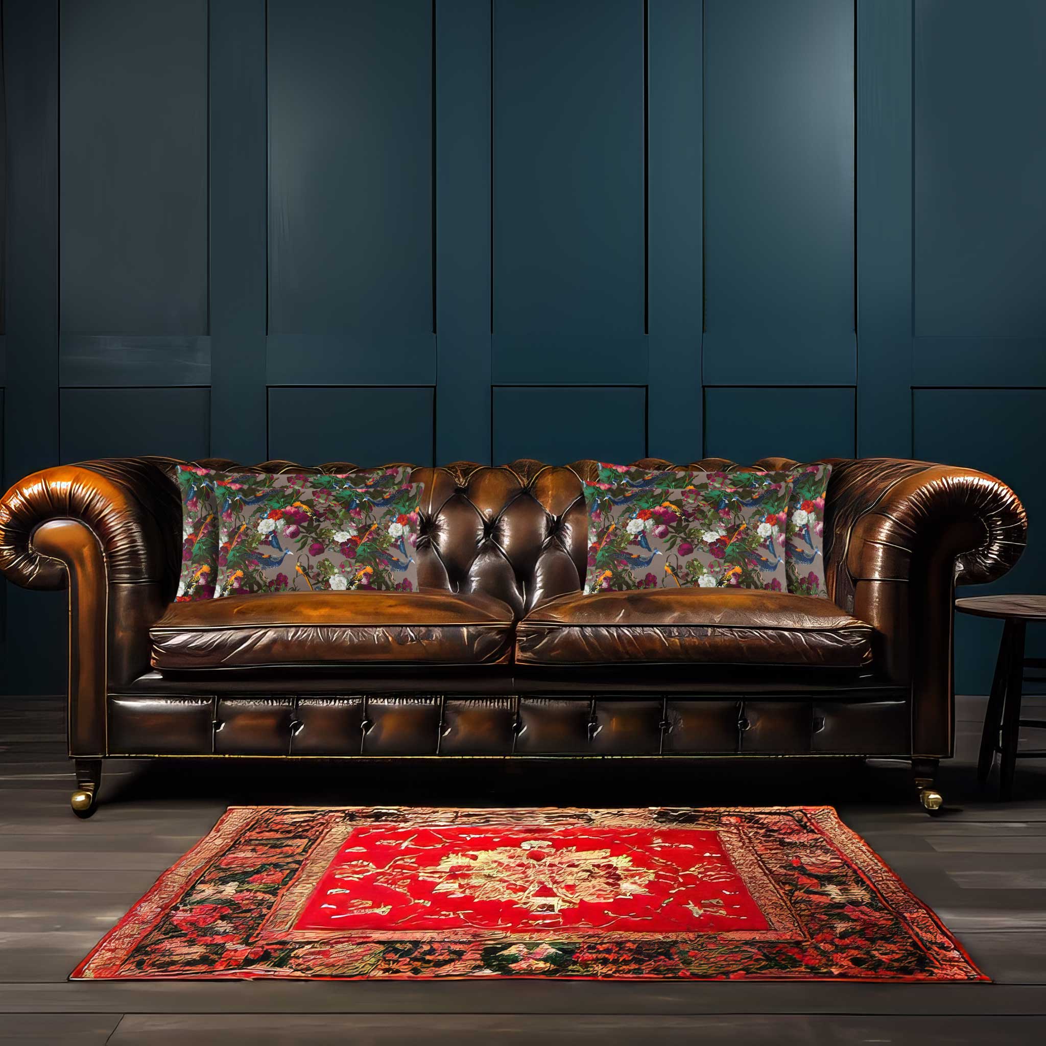 Manor House Garden | Sustainable Velvet Rectangle Cushion - Midnight 50 x 30 cm Cover Only by Izabela Peters