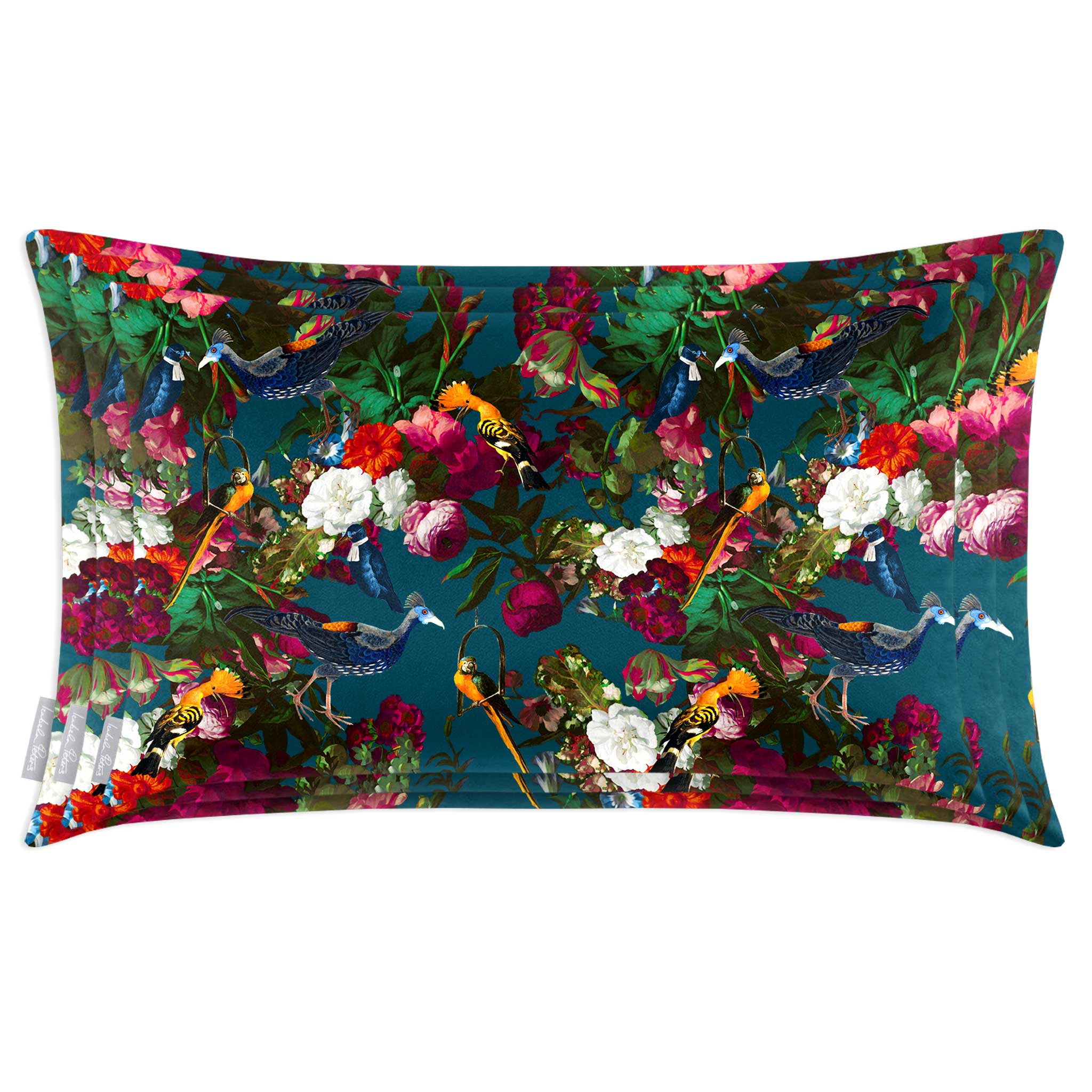 Manor House Garden | Sustainable Velvet Rectangle Cushion - Teal 50 x 30 cm Cover Only by Izabela Peters
