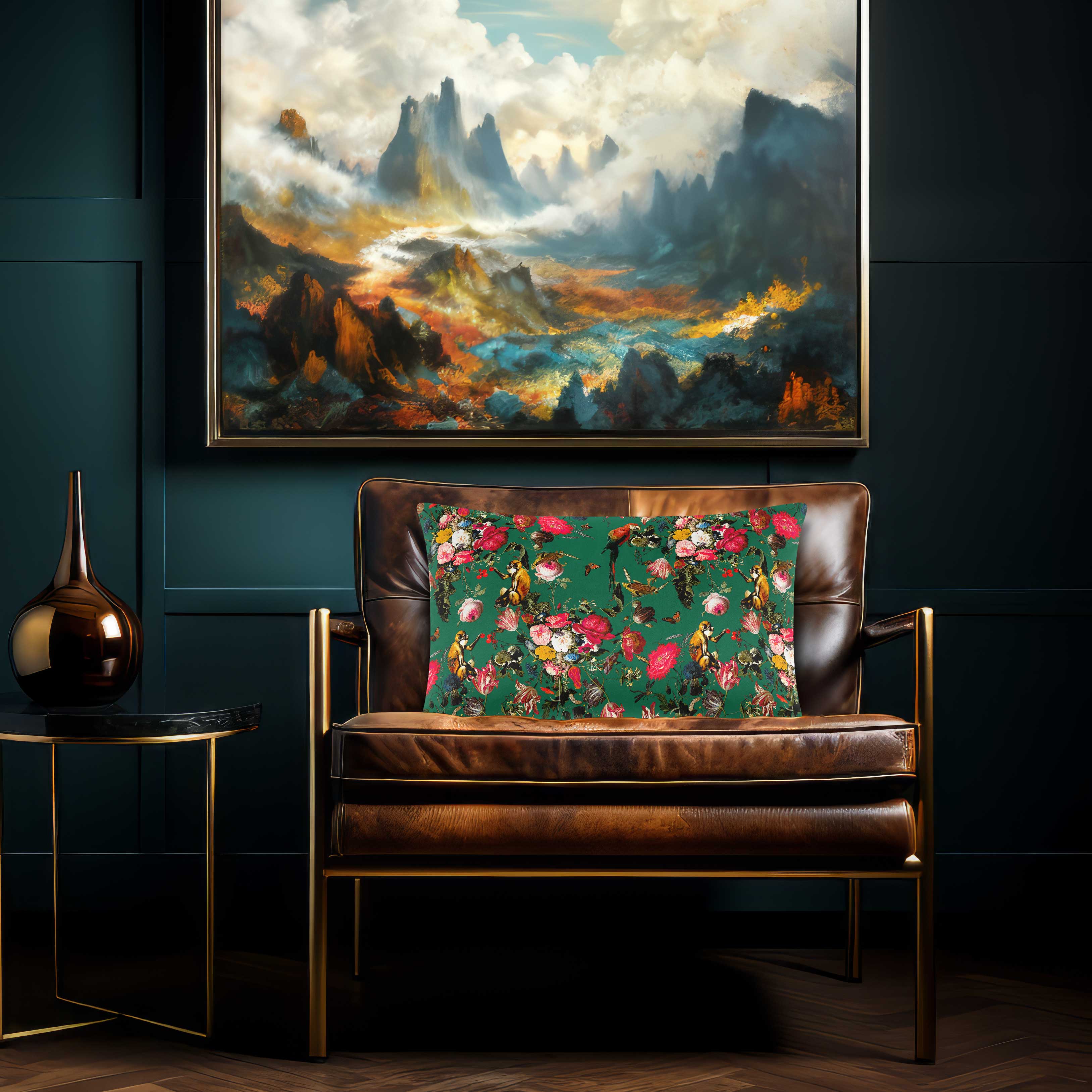 Monkey Puzzle | Sustainable Velvet Rectangle Cushion - Emerald Green 50 x 30 cm Cover Only by Izabela Peters