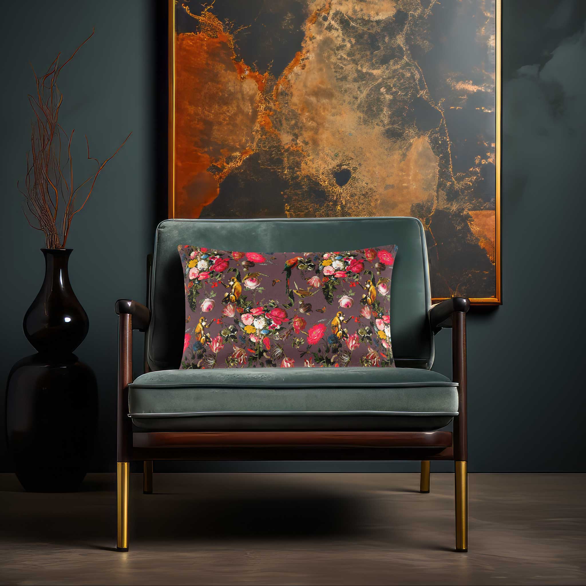 Monkey Puzzle | Sustainable Velvet Rectangle Cushion - Italian Grape 50 x 30 cm Cover Only by Izabela Peters