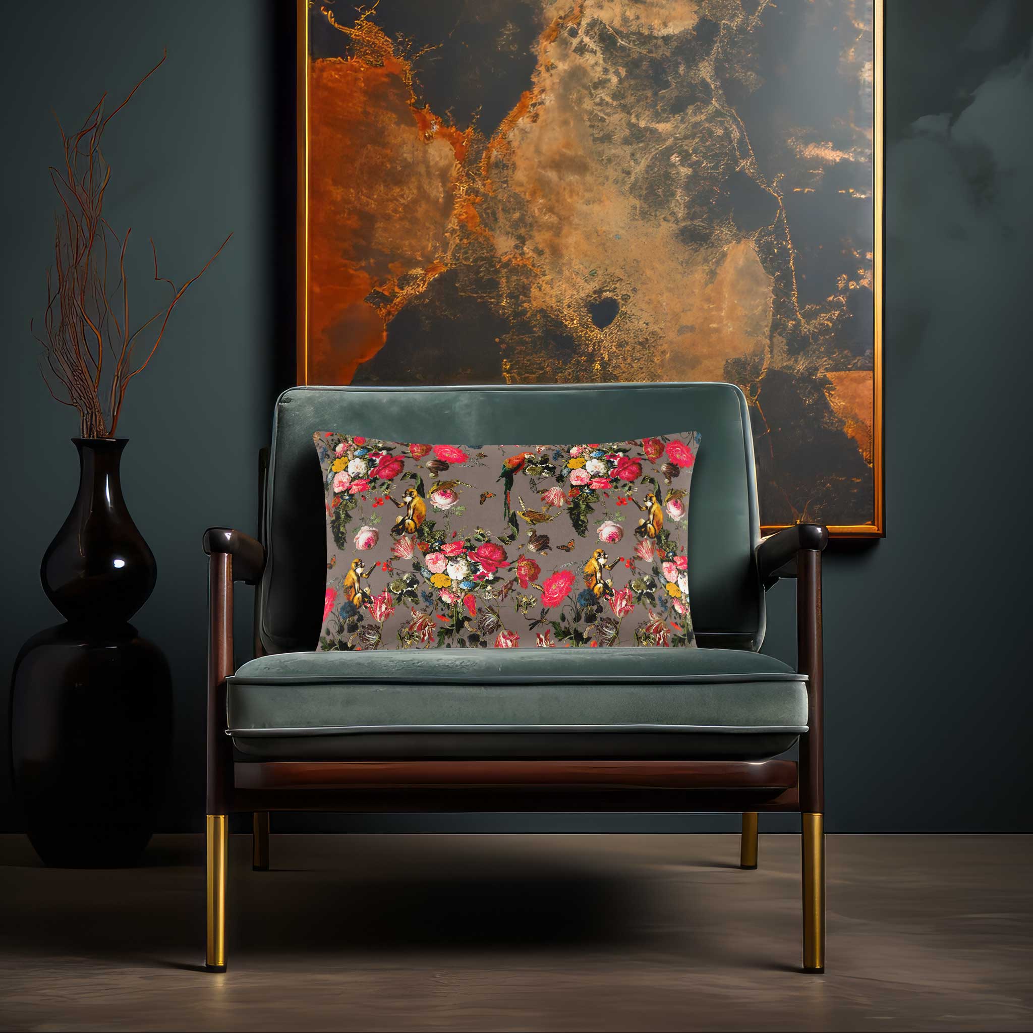 Monkey Puzzle | Sustainable Velvet Rectangle Cushion - Dovedale Stone 50 x 30 cm Cover Only by Izabela Peters