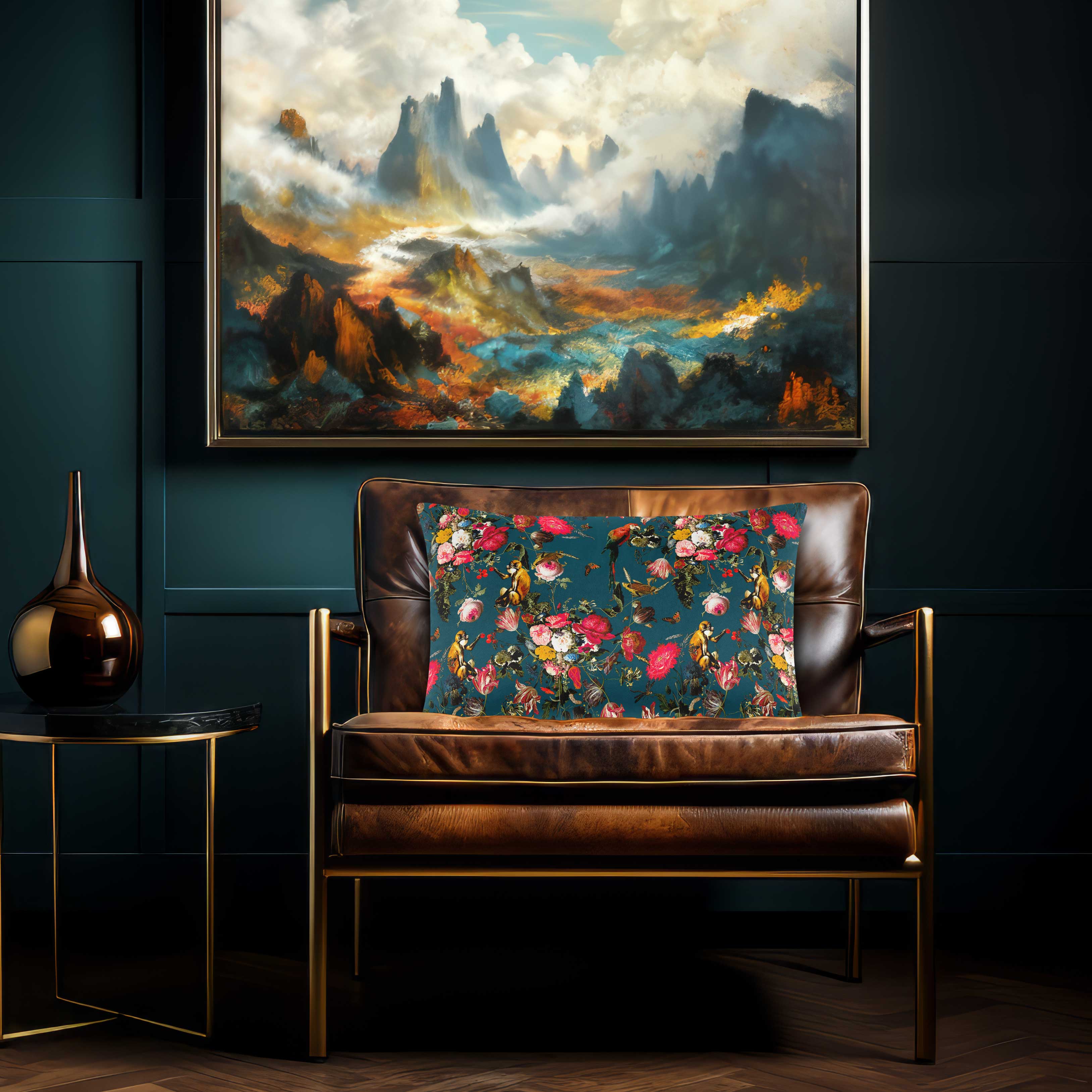 Monkey Puzzle | Sustainable Velvet Rectangle Cushion - Teal 50 x 30 cm Cover Only by Izabela Peters