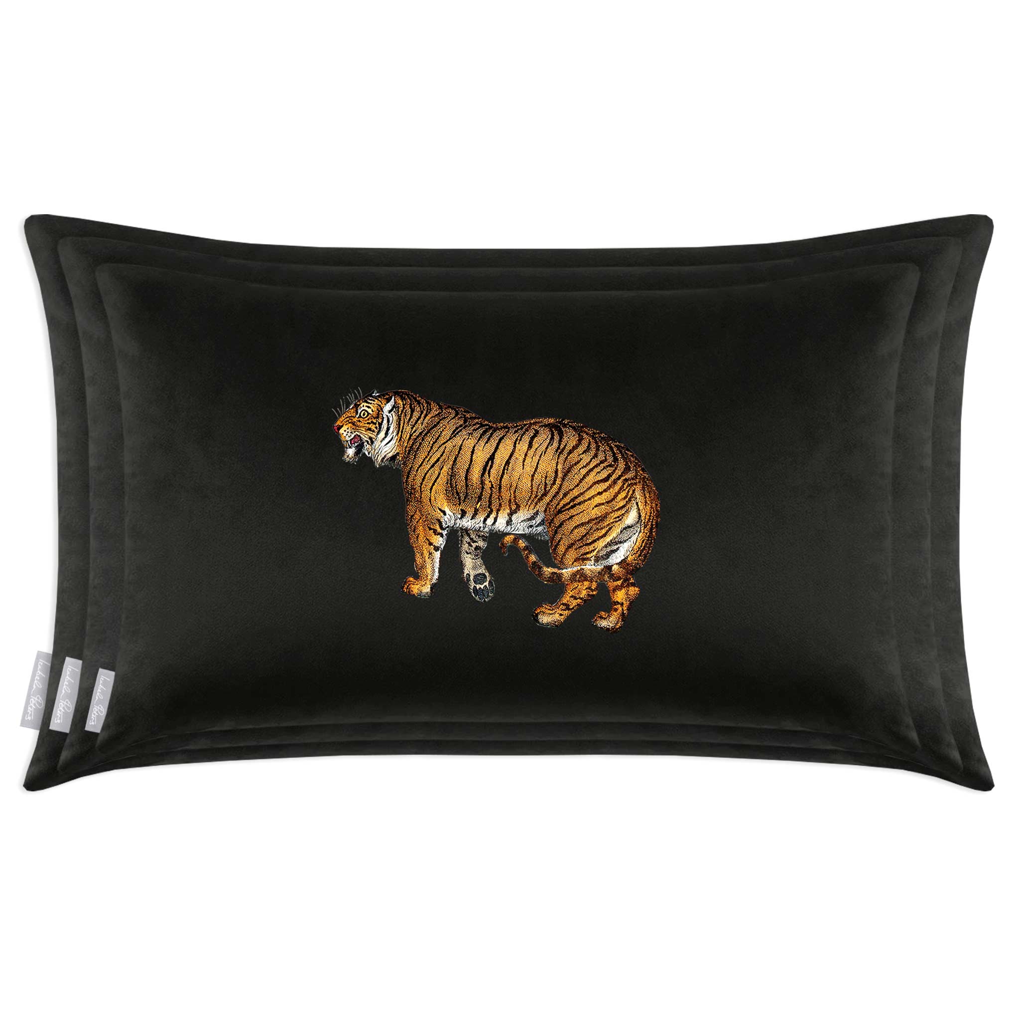 Tiger | Sustainable Velvet Rectangle Cushion - Charcoal 50 x 30 cm Cover Only by Izabela Peters