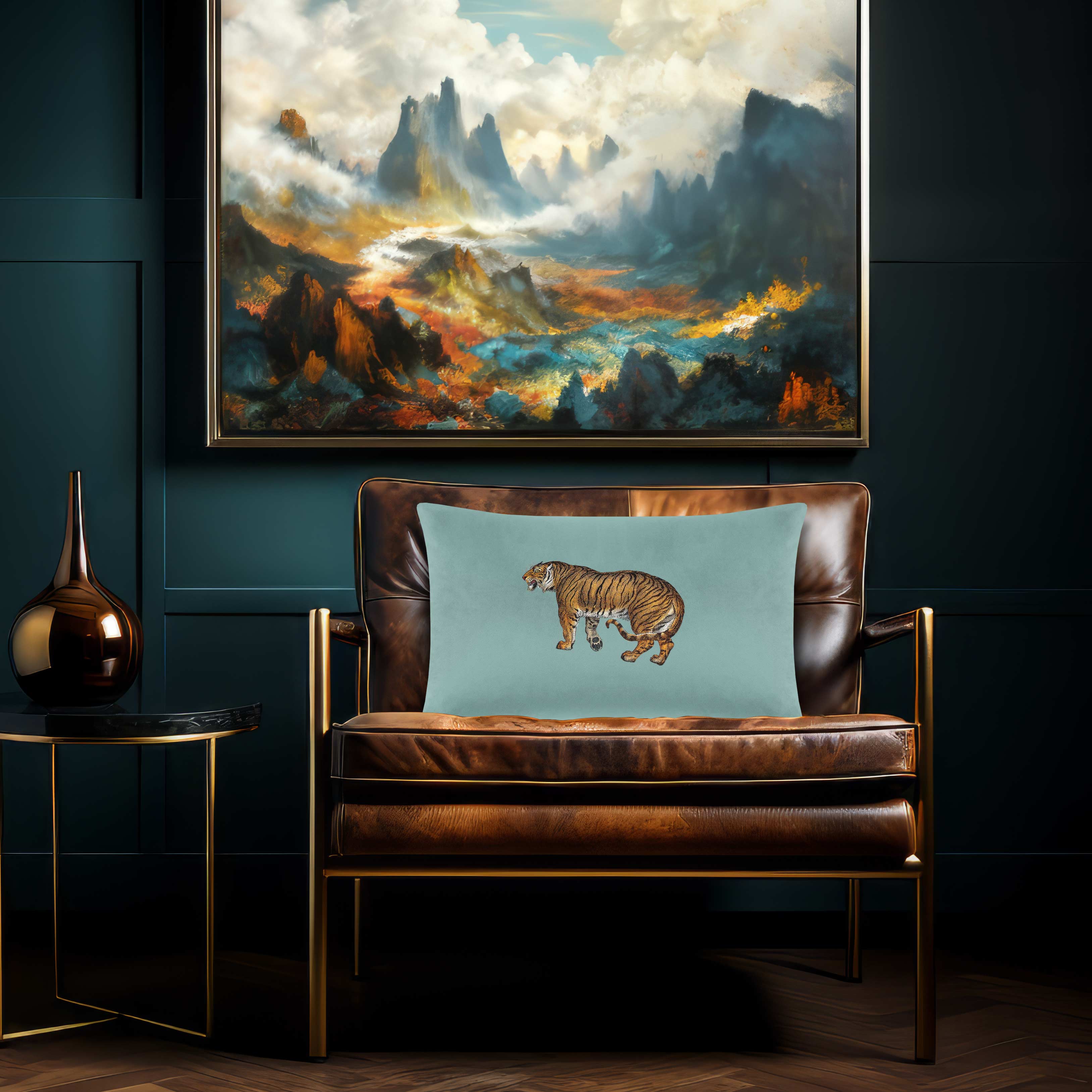 Tiger | Sustainable Velvet Rectangle Cushion - Blue Surf 50 x 30 cm Cover Only by Izabela Peters