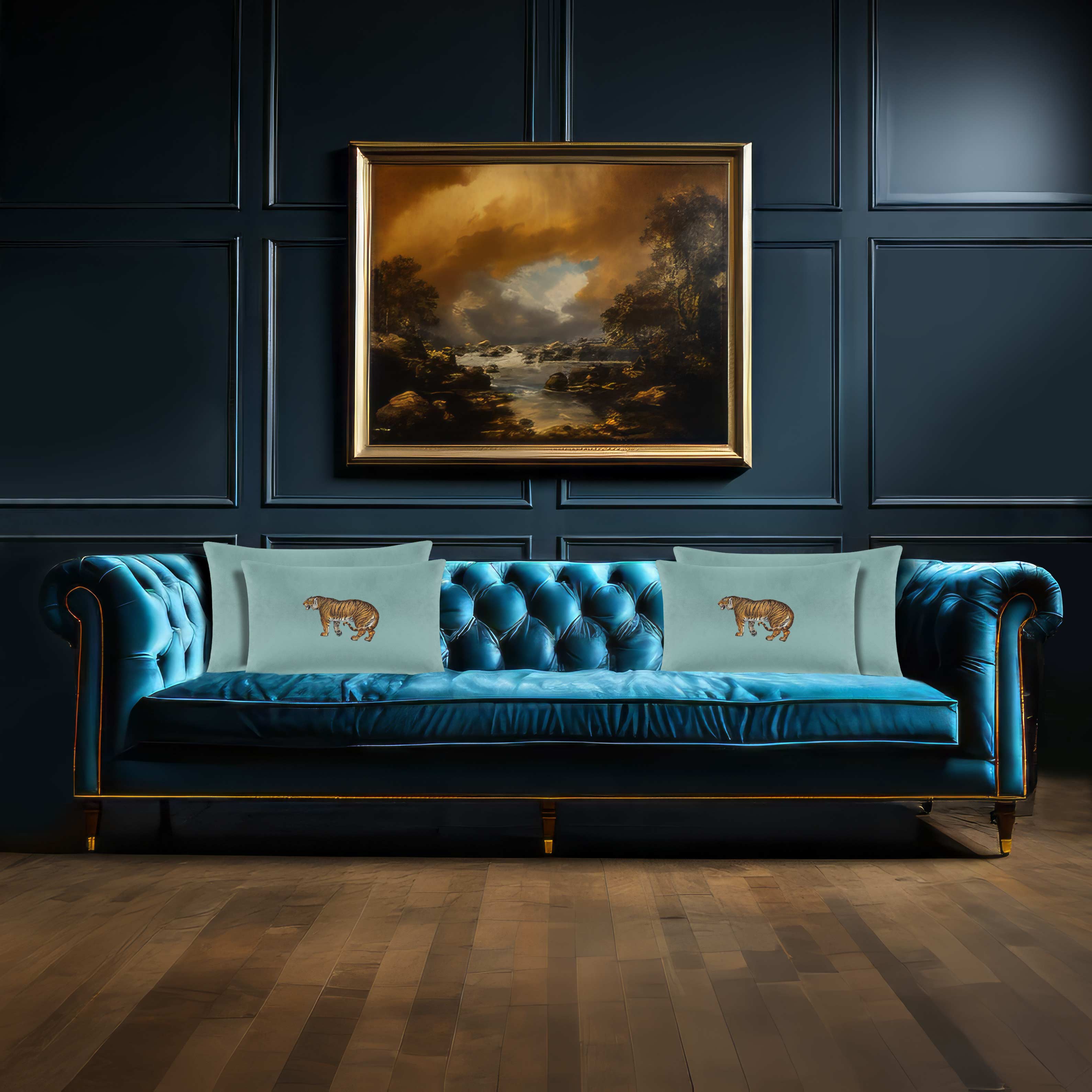 Tiger | Sustainable Velvet Rectangle Cushion - Blue Surf 50 x 30 cm Cover Only by Izabela Peters